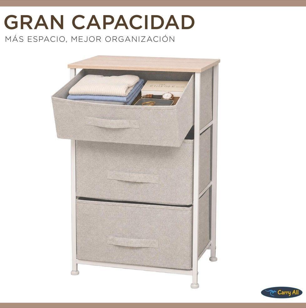 Cajonera Velador Organizador 3 Cajones Metal Madera Tela-3
