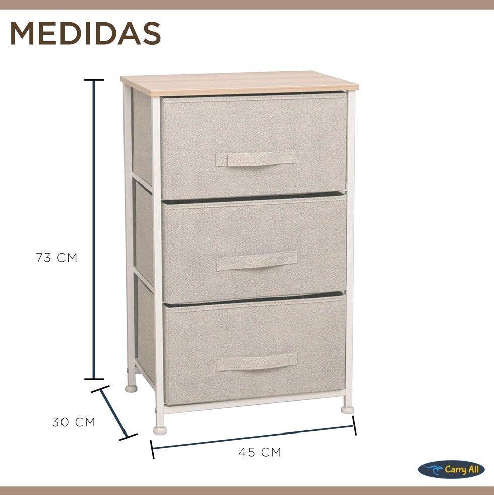 Cajonera Velador Organizador 3 Cajones Metal Madera Tela-4