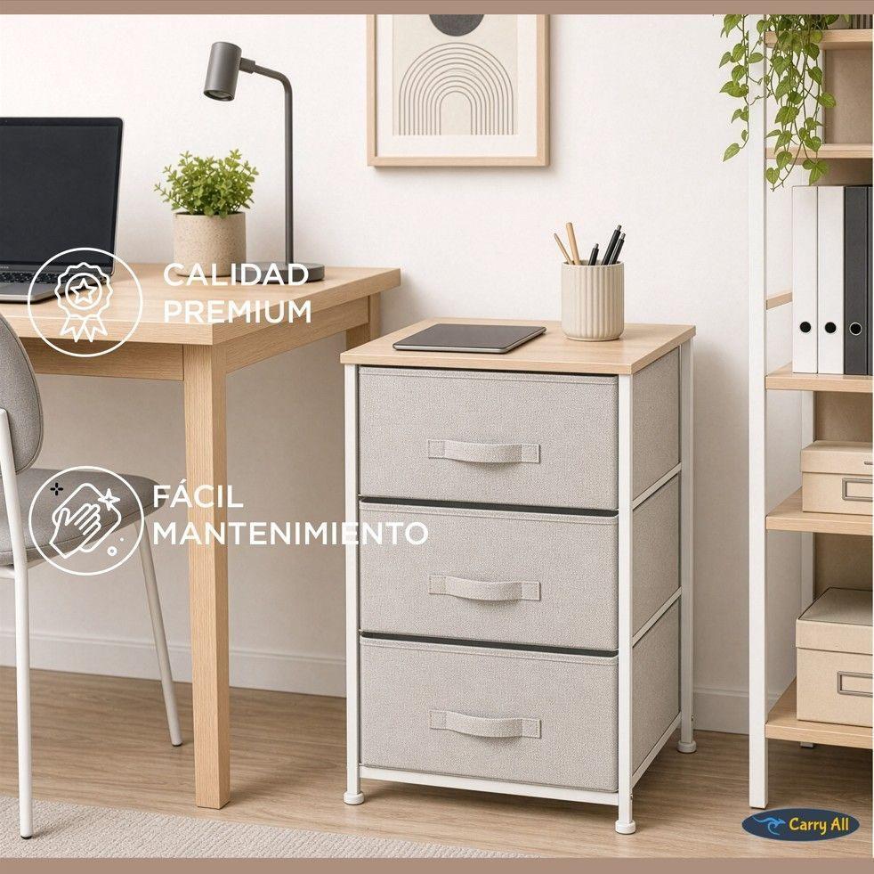 Cajonera Velador Organizador 3 Cajones Metal Madera Tela-5