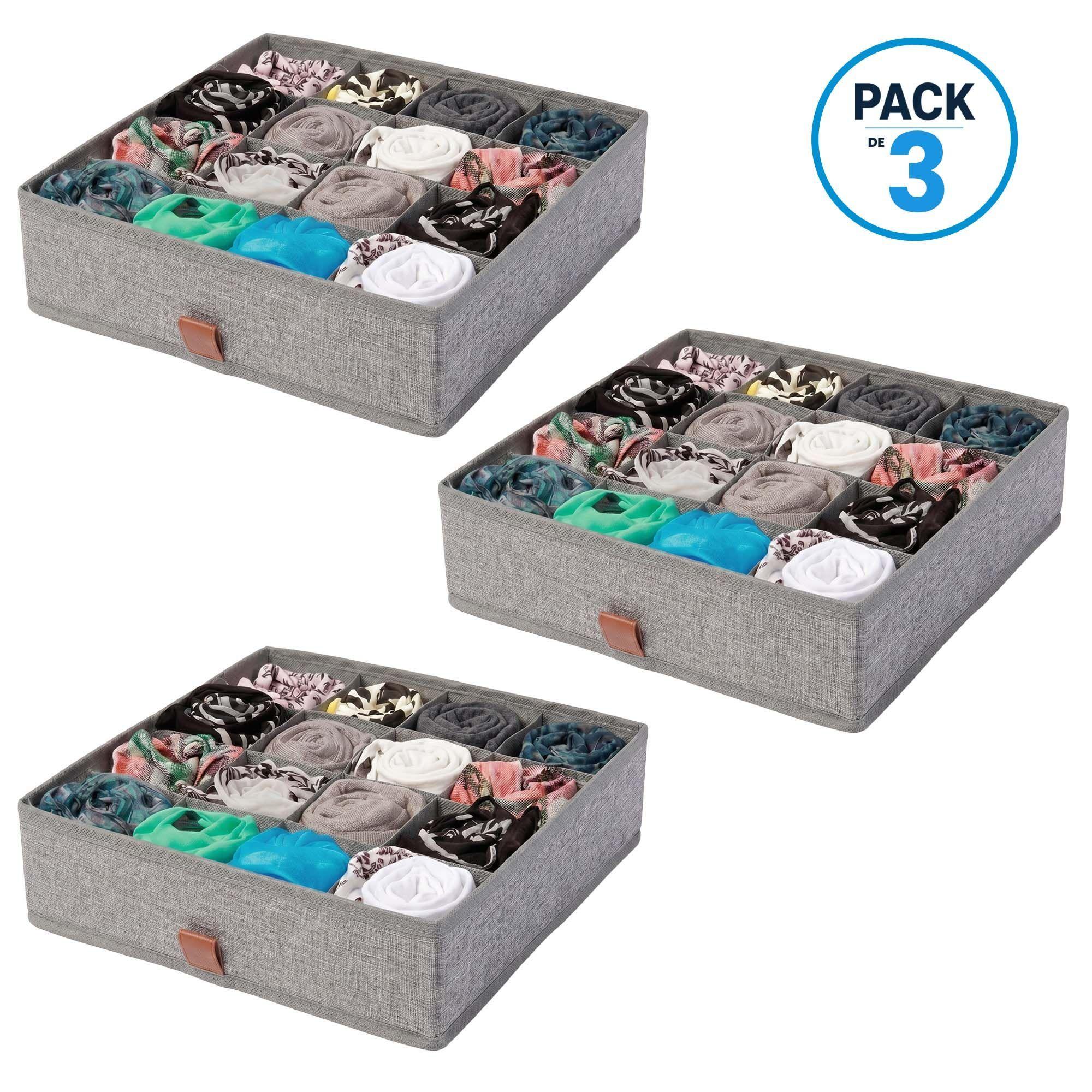 Pack de 3 Cajas Organizadoras Closet Carry All 16 Divisiones Ropa Interior Accesorios Gris-0