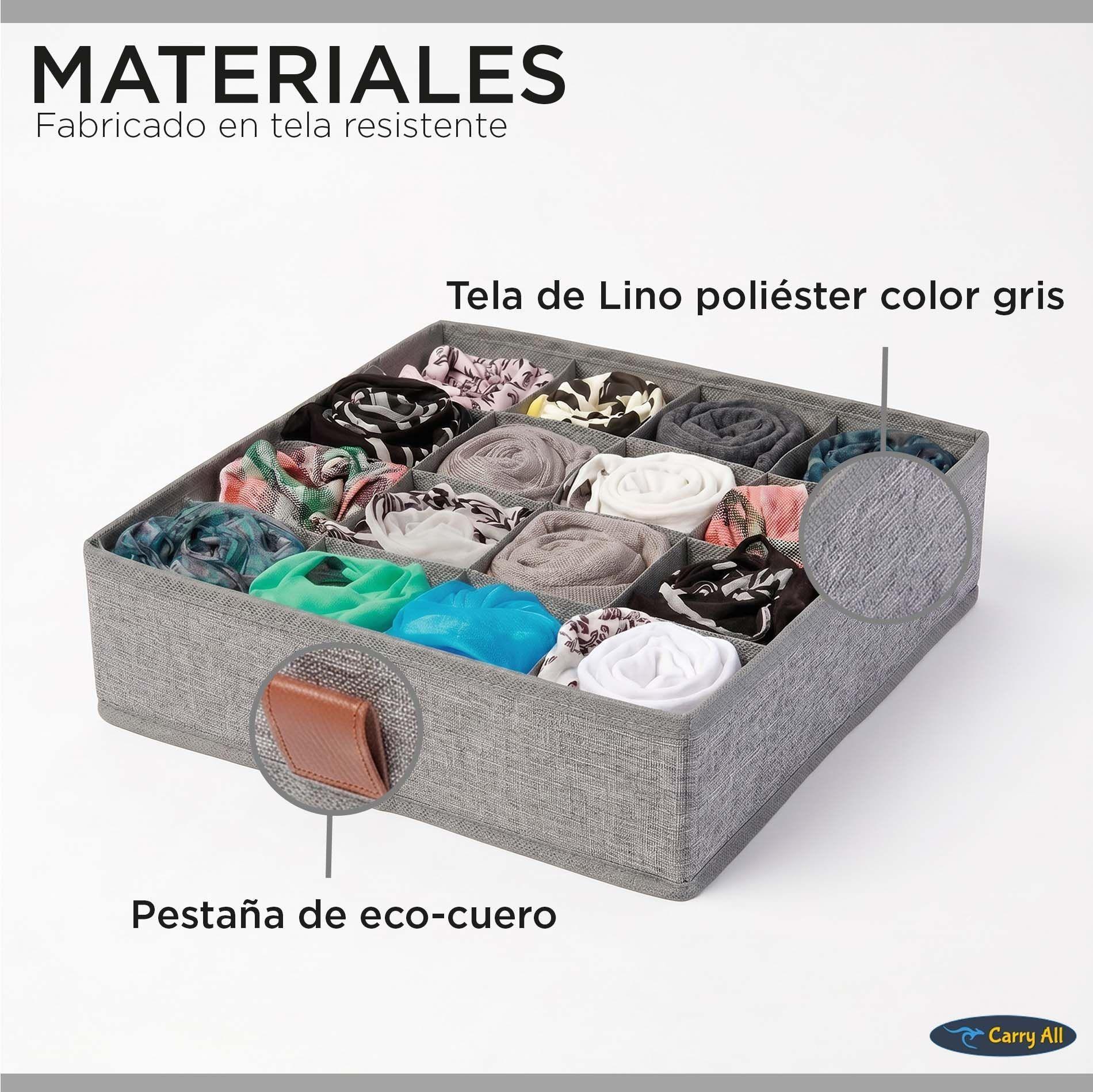 Pack de 3 Cajas Organizadoras Closet Carry All 16 Divisiones Ropa Interior Accesorios Gris-2
