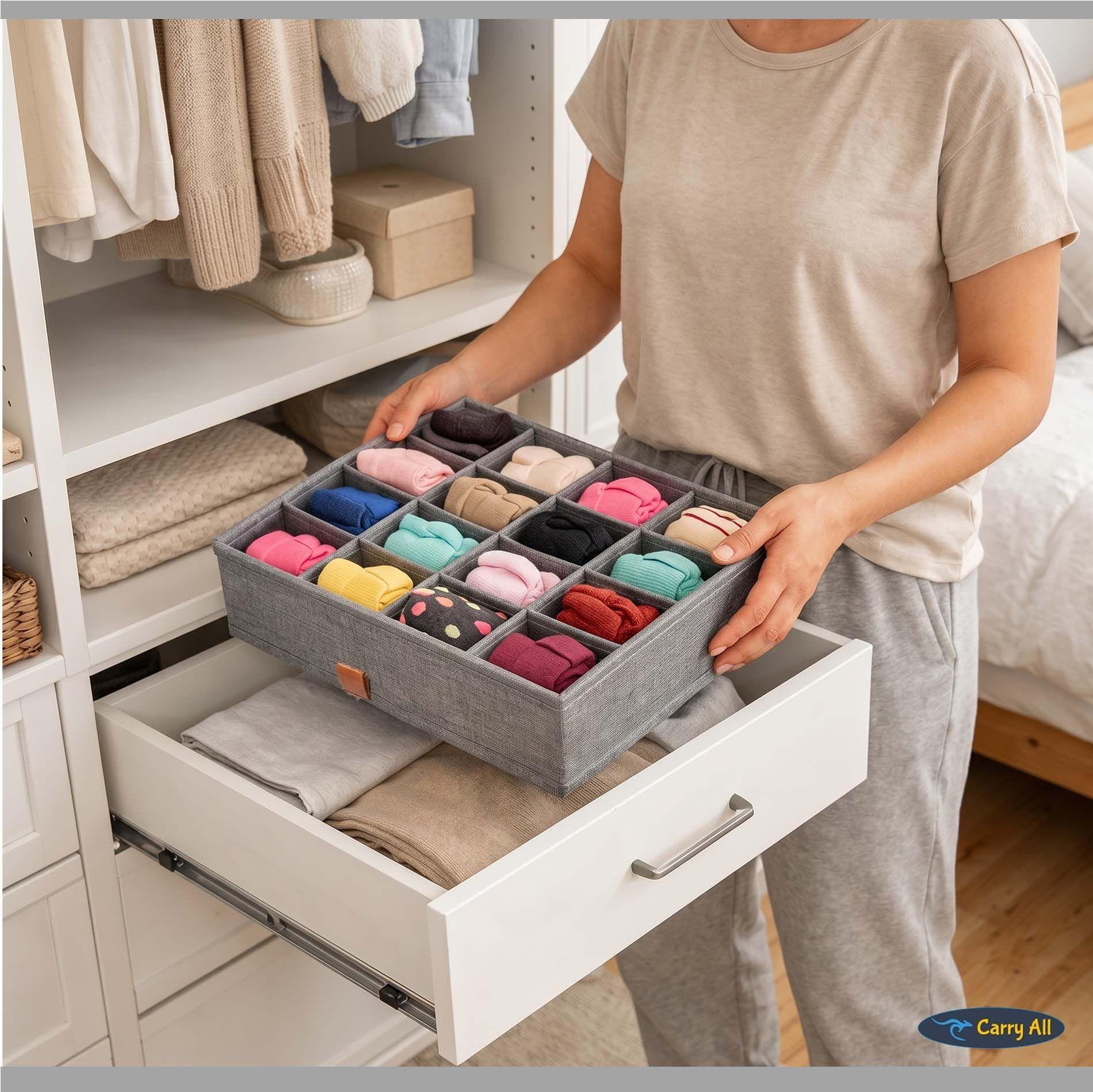 Pack de 3 Cajas Organizadoras Closet Carry All 16 Divisiones Ropa Interior Accesorios Gris-7