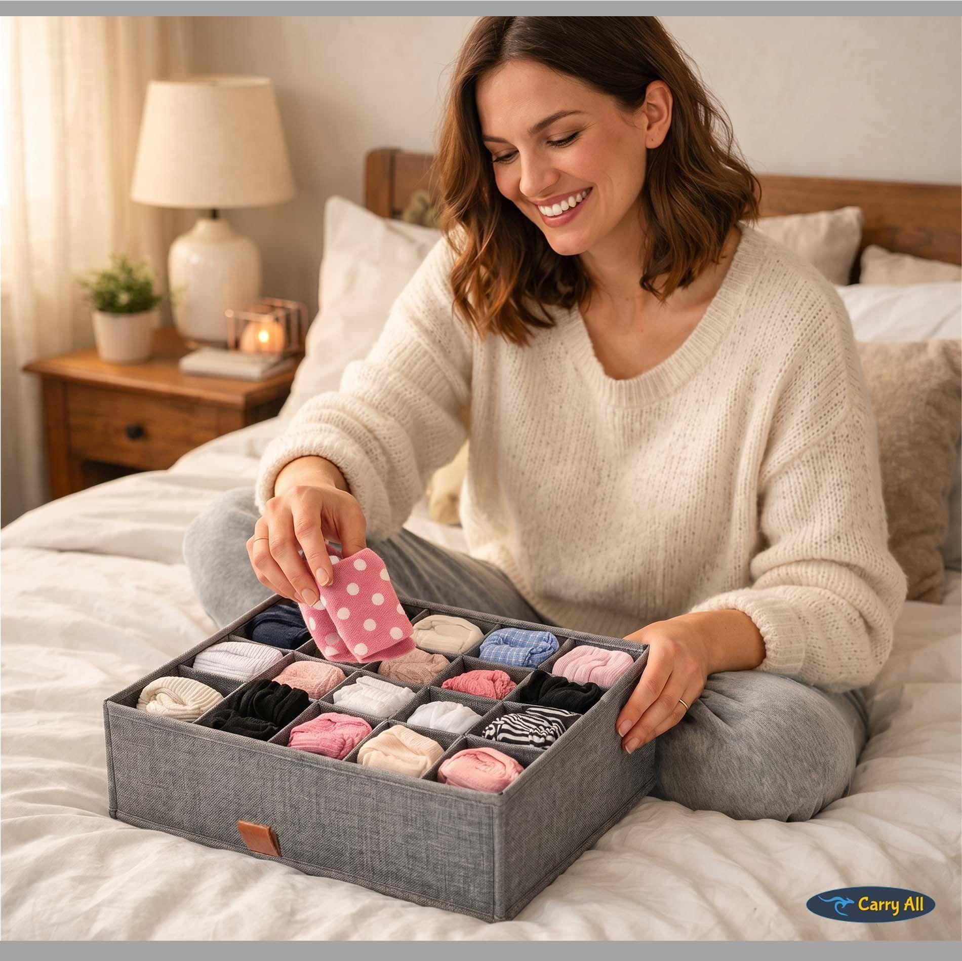 Pack de 3 Cajas Organizadoras Closet Carry All 16 Divisiones Ropa Interior Accesorios Gris-8