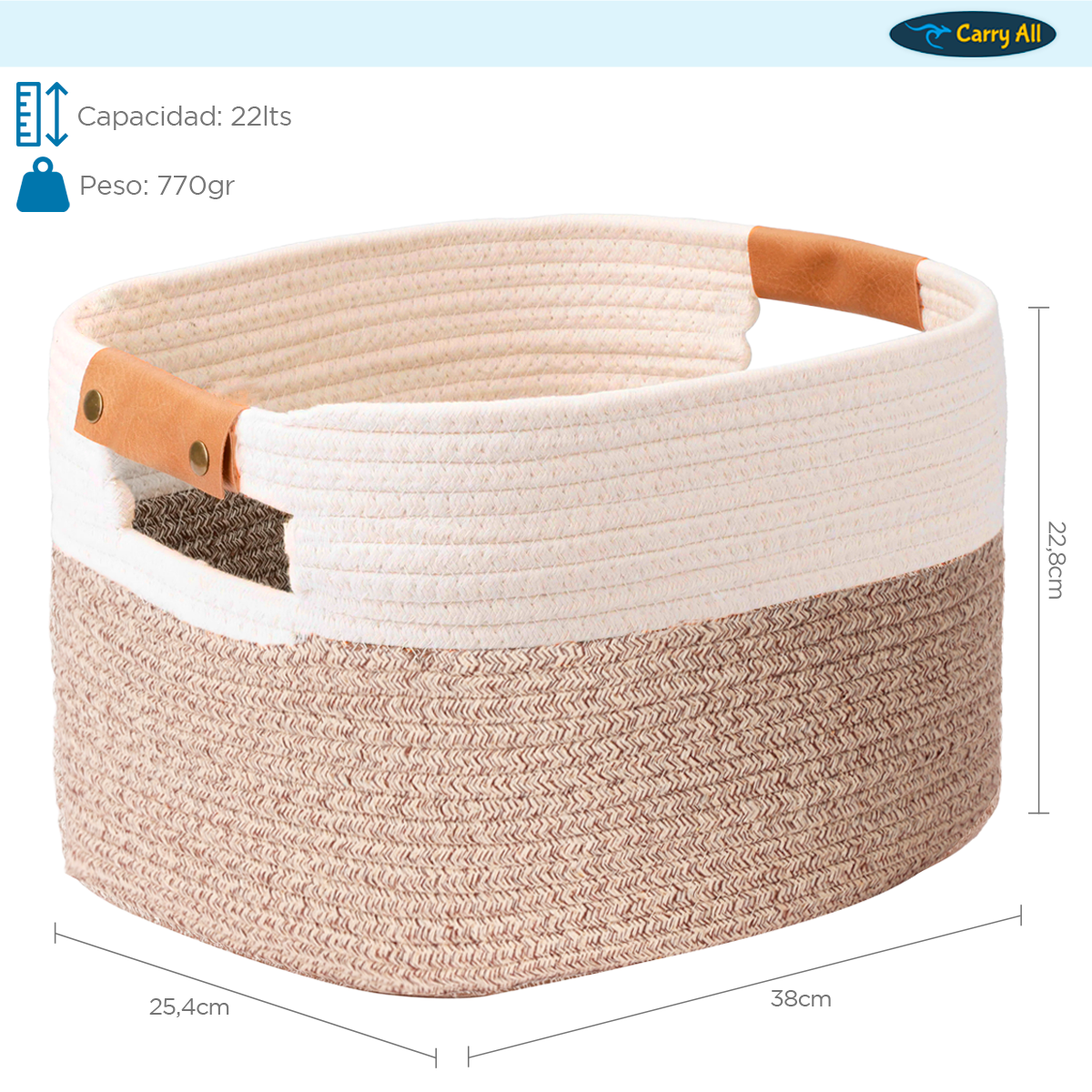 Canasto Cesta Organizadora De Algodón Carry All Tonos Tierra M-5