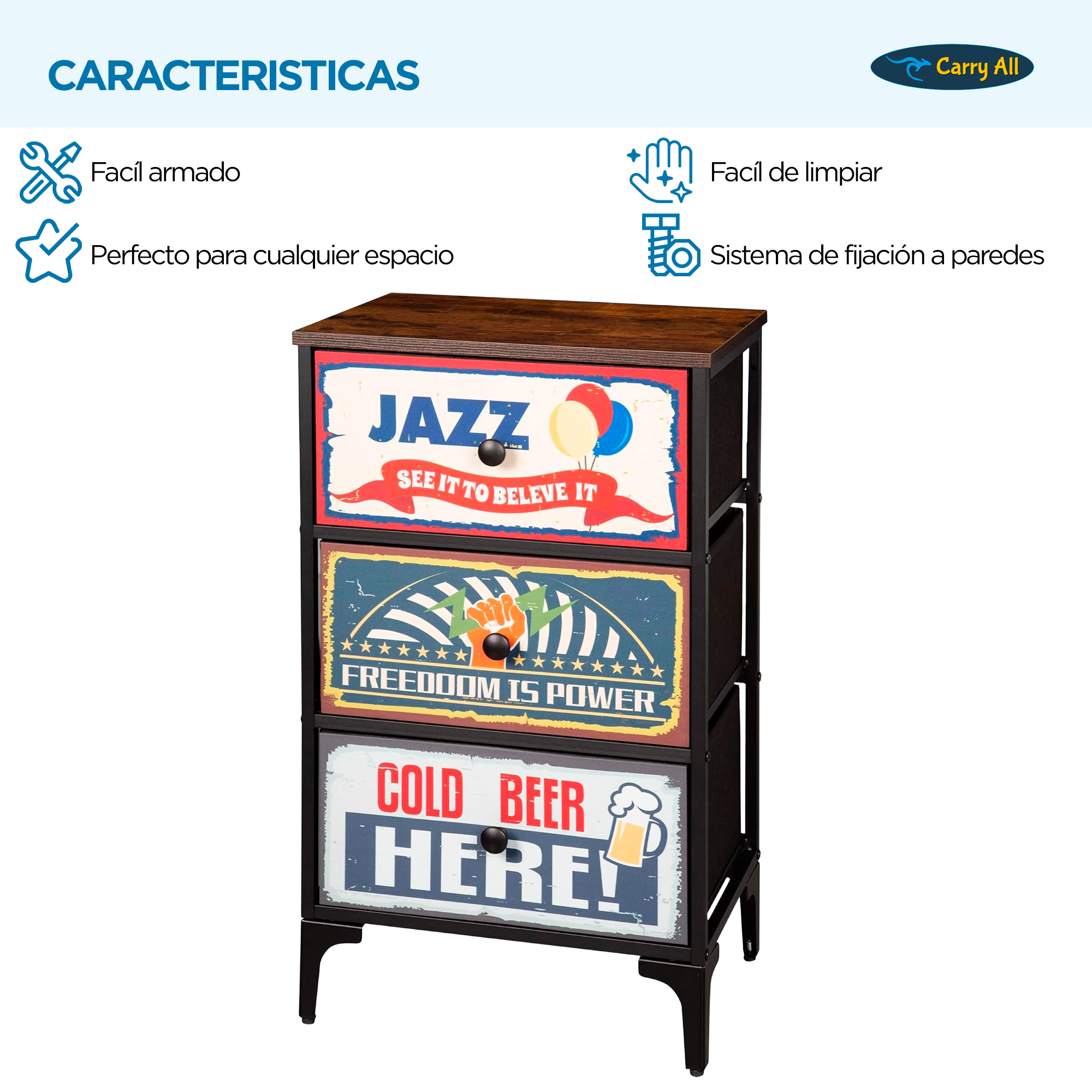 Velador Cajonera 3 Cajones Carry All® Línea Vintage-6