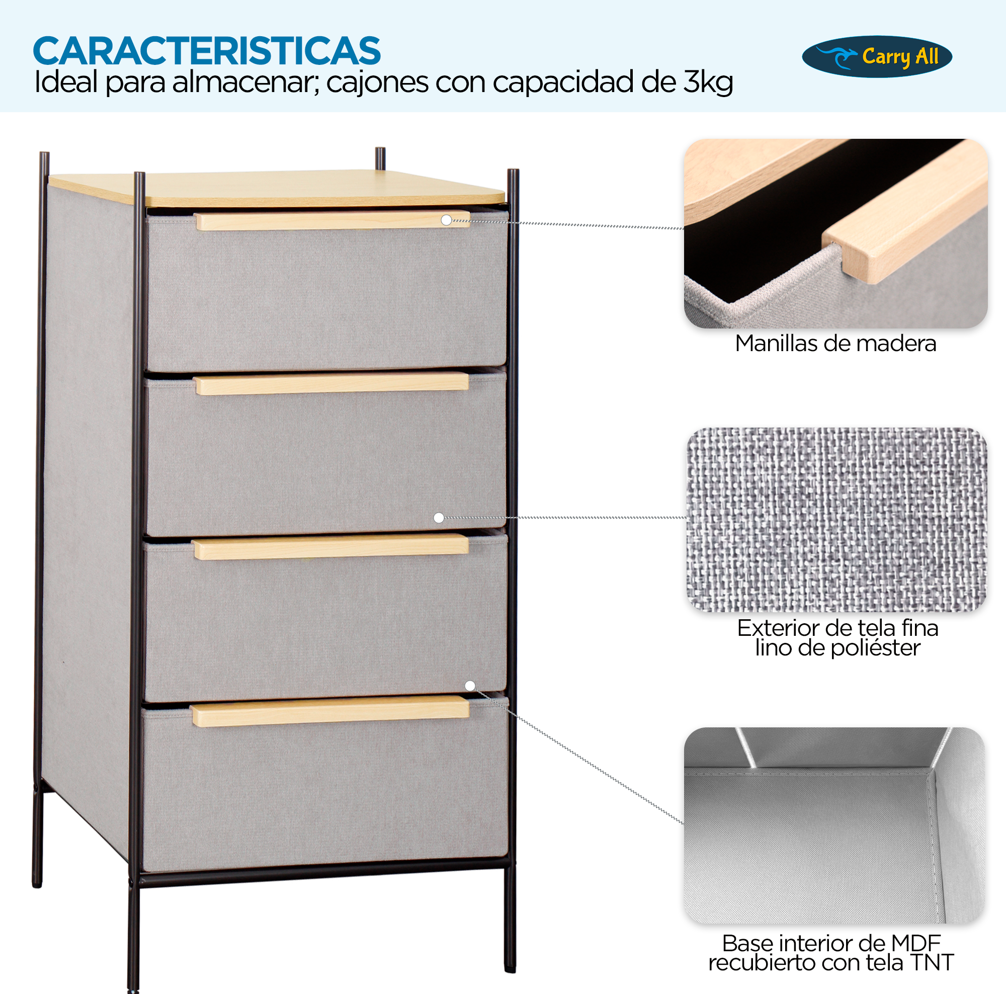 Velador 4 Cajones Carry All® Línea Minimalist -2