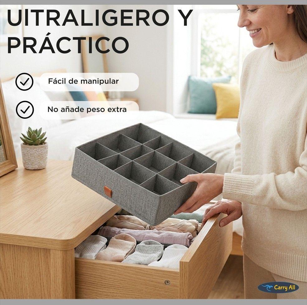 Caja Organizador 16 Divisiones Carry All Gris Poliéster Ropa Interior-5