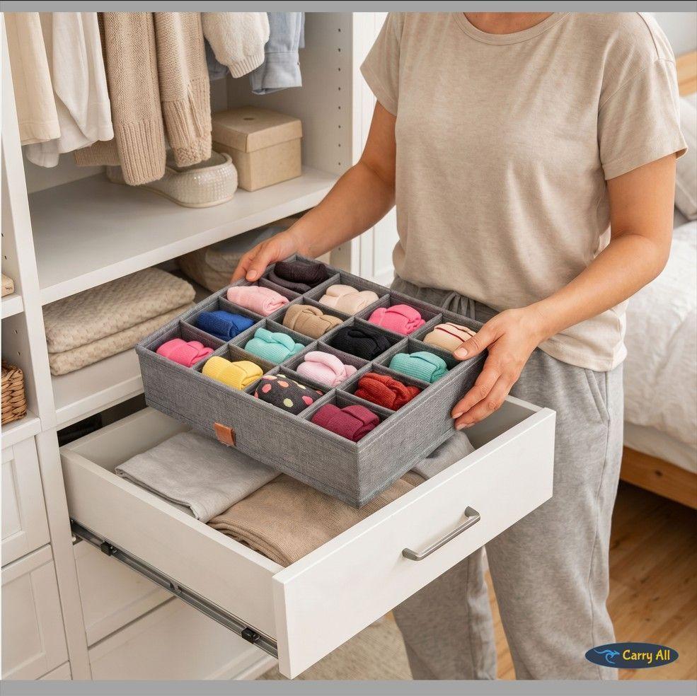 Caja Organizador 16 Divisiones Carry All Gris Poliéster Ropa Interior-7