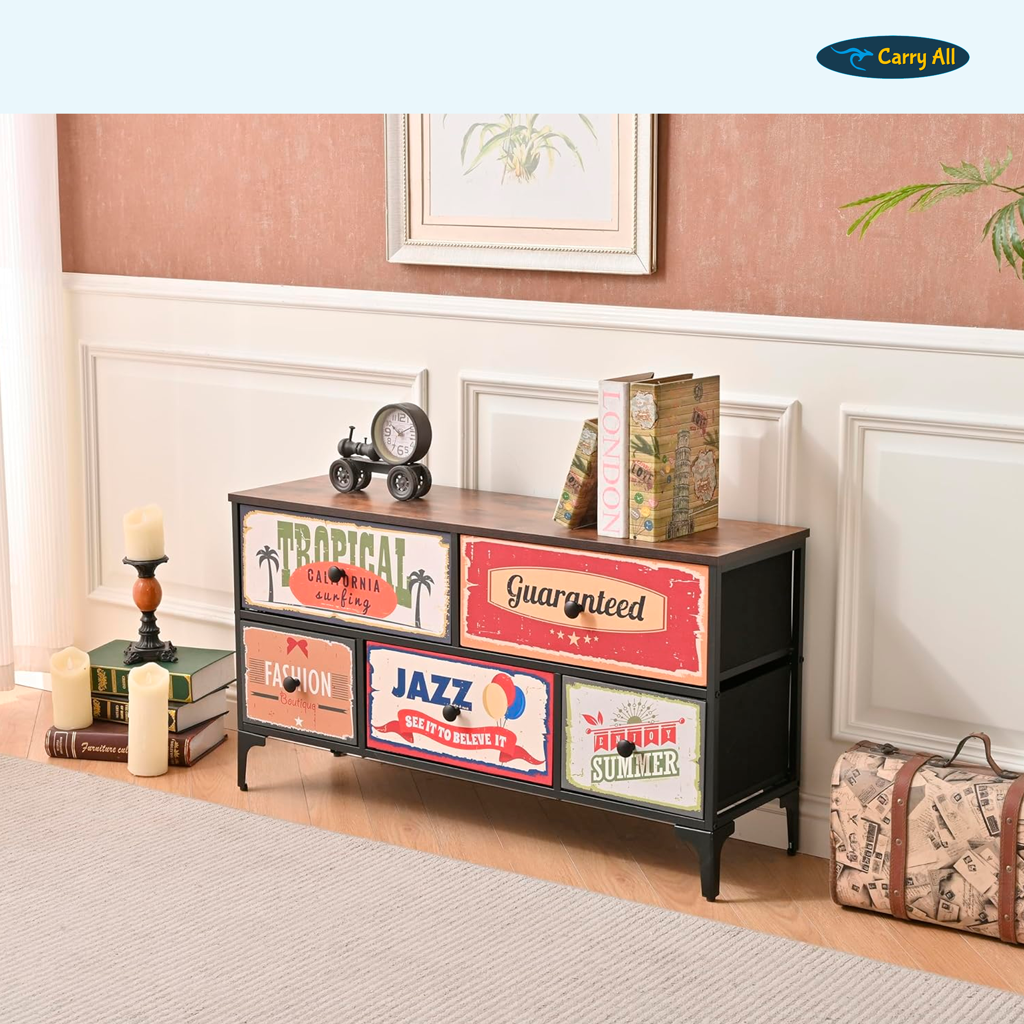 Mueble Cajonera 5 Cajones Decorados Carry All® Línea Vintage-6