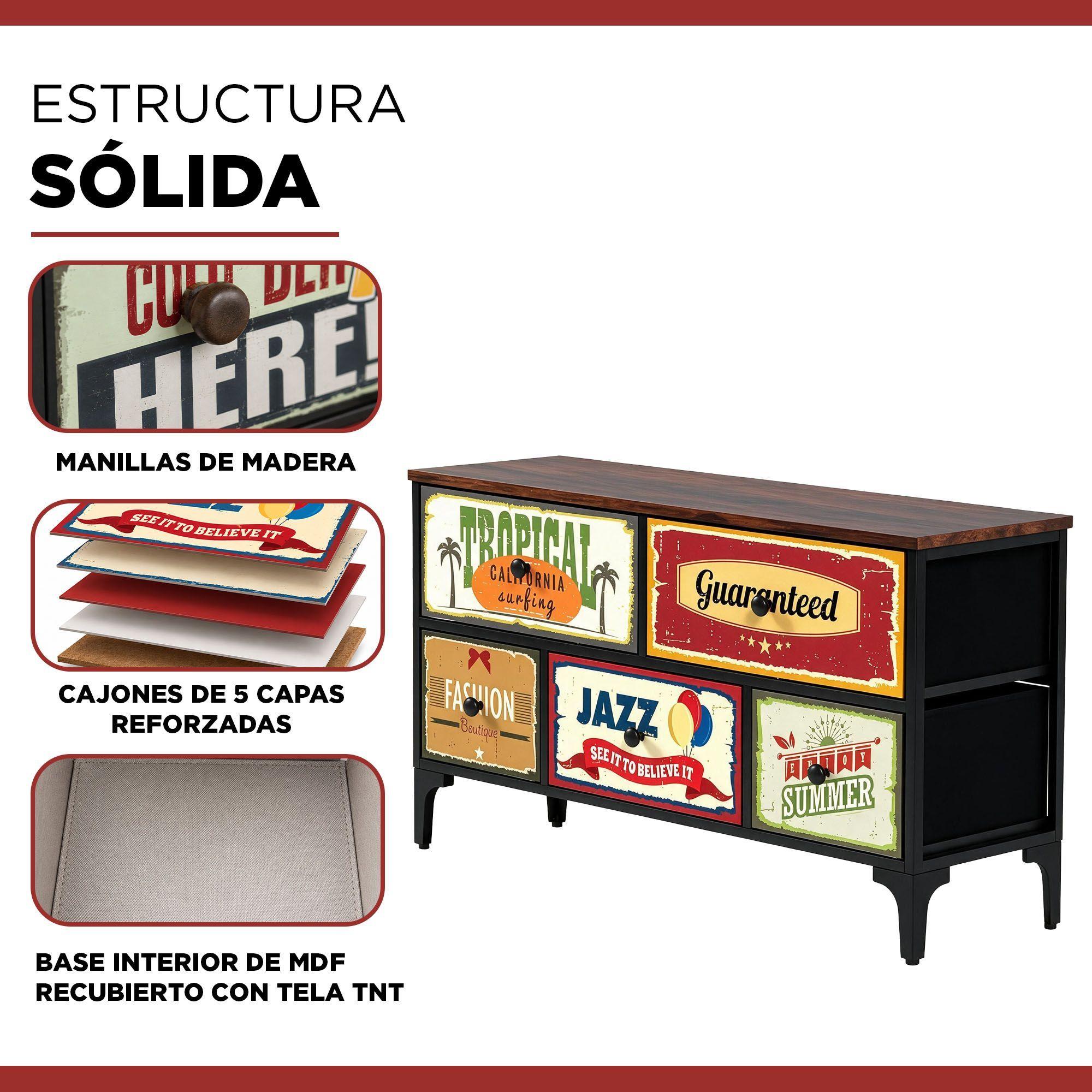 Mueble Cajonera 5 Cajones Decorados Carry All® Línea Vintage-2