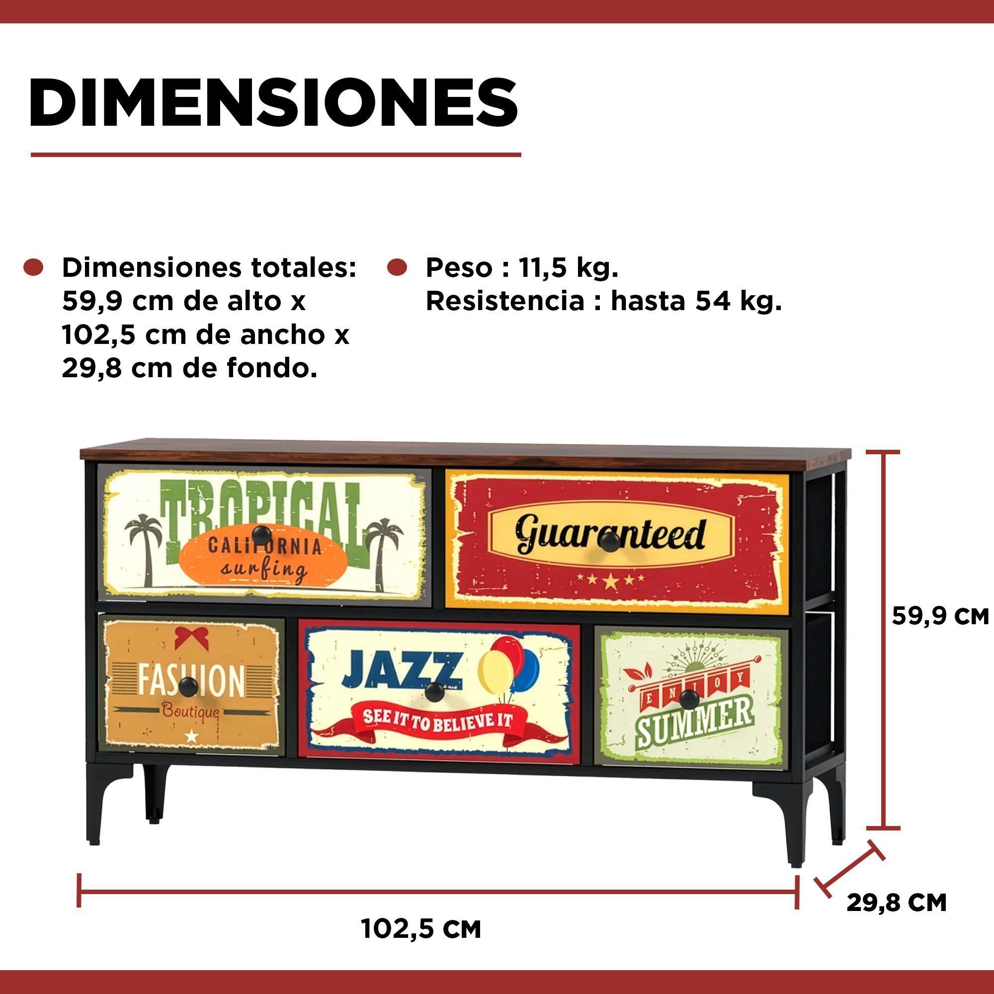 Mueble Cajonera 5 Cajones Decorados Carry All® Línea Vintage-3