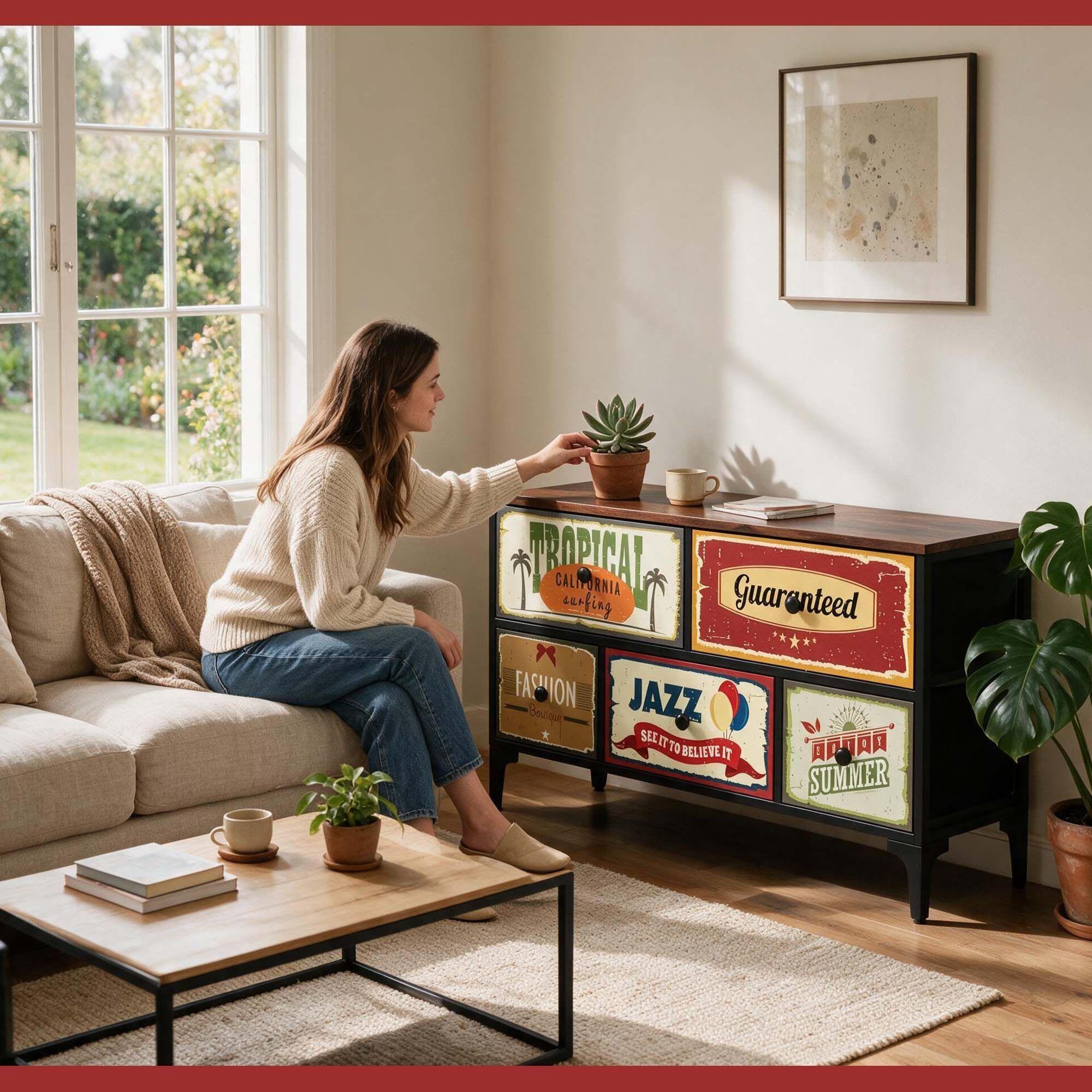 Mueble Cajonera 5 Cajones Decorados Carry All® Línea Vintage-5