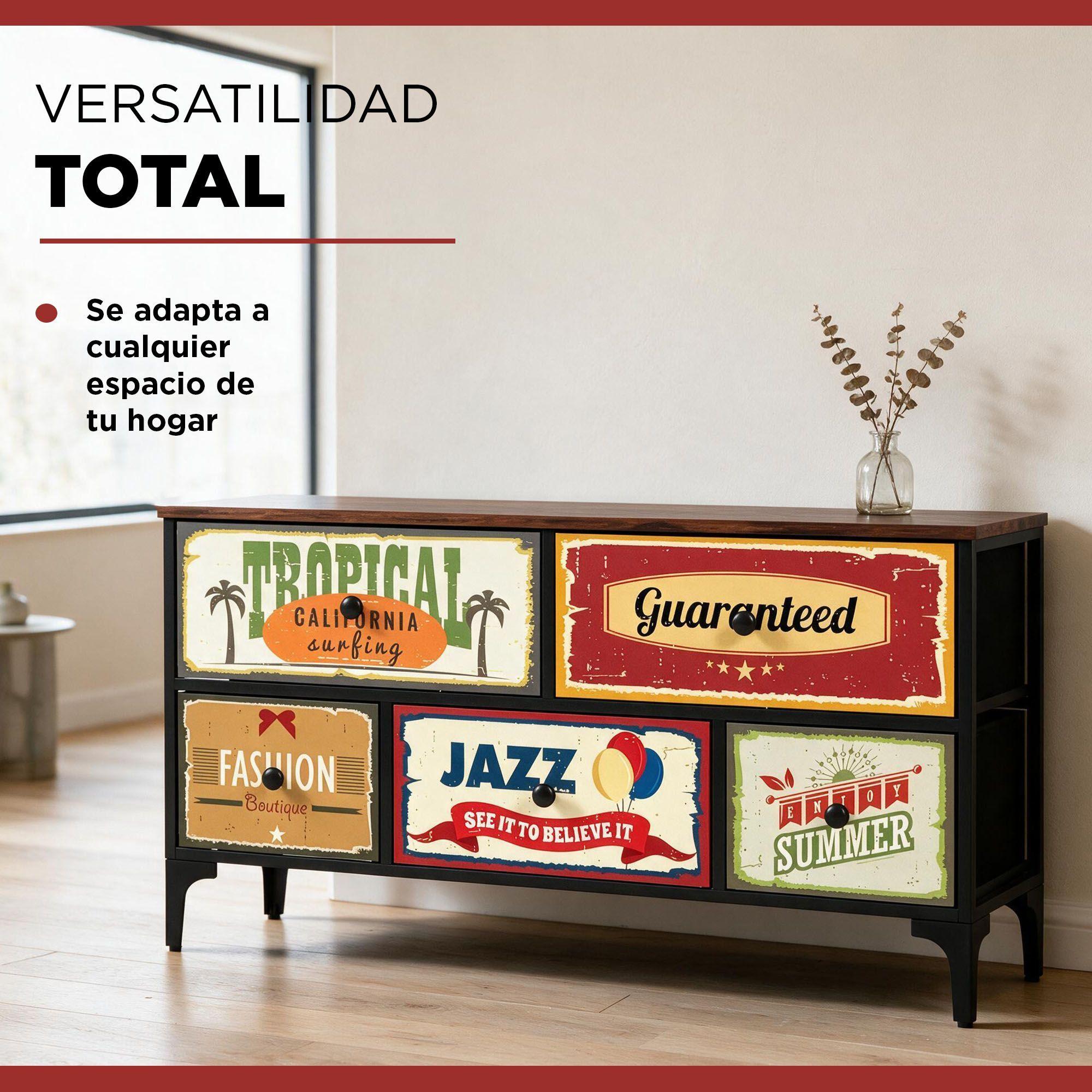 Mueble Cajonera 5 Cajones Decorados Carry All® Línea Vintage-6