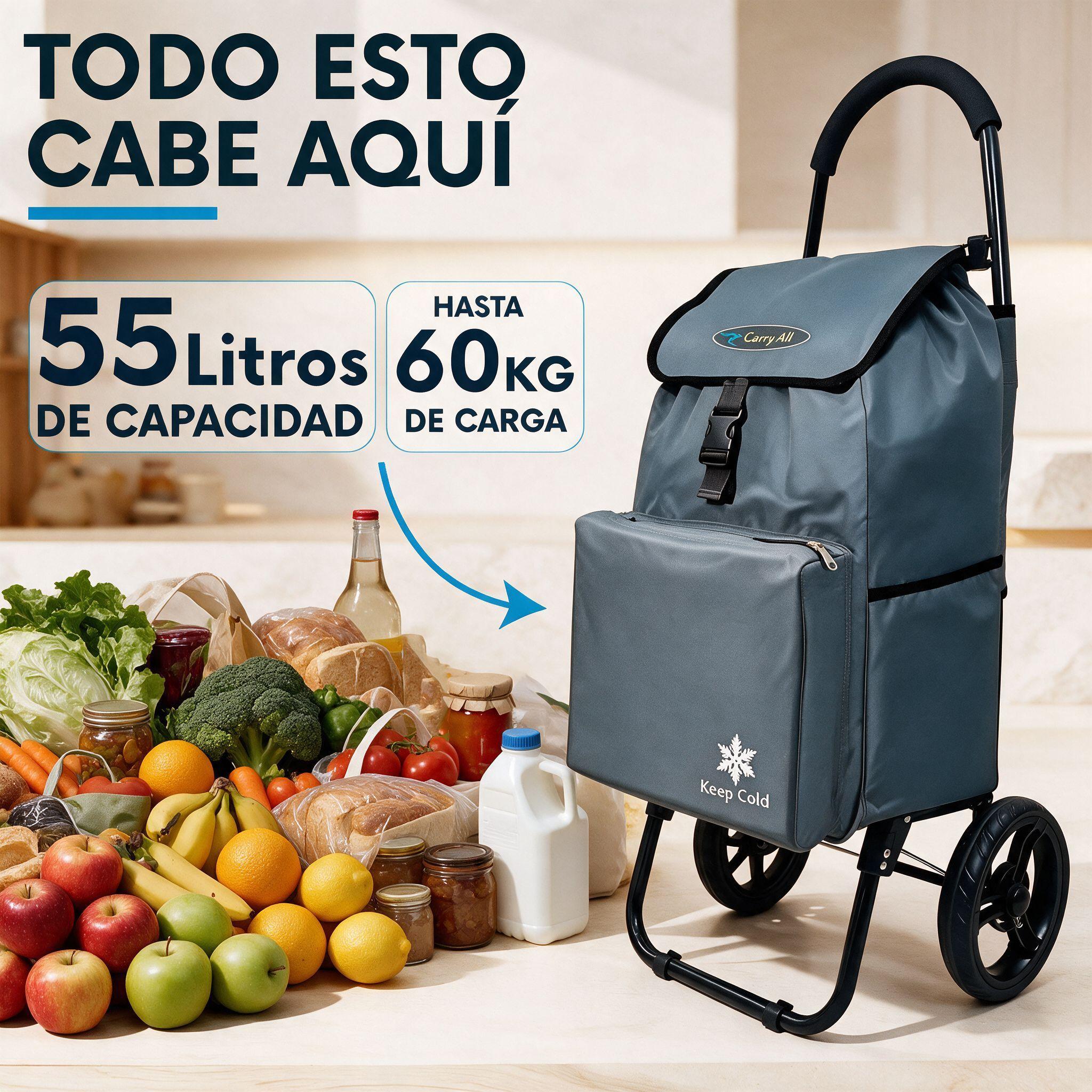Carrito De Compras Plegable CarryAll Sidney 55 Litros Bolsillo Cooler Feria Gris-1