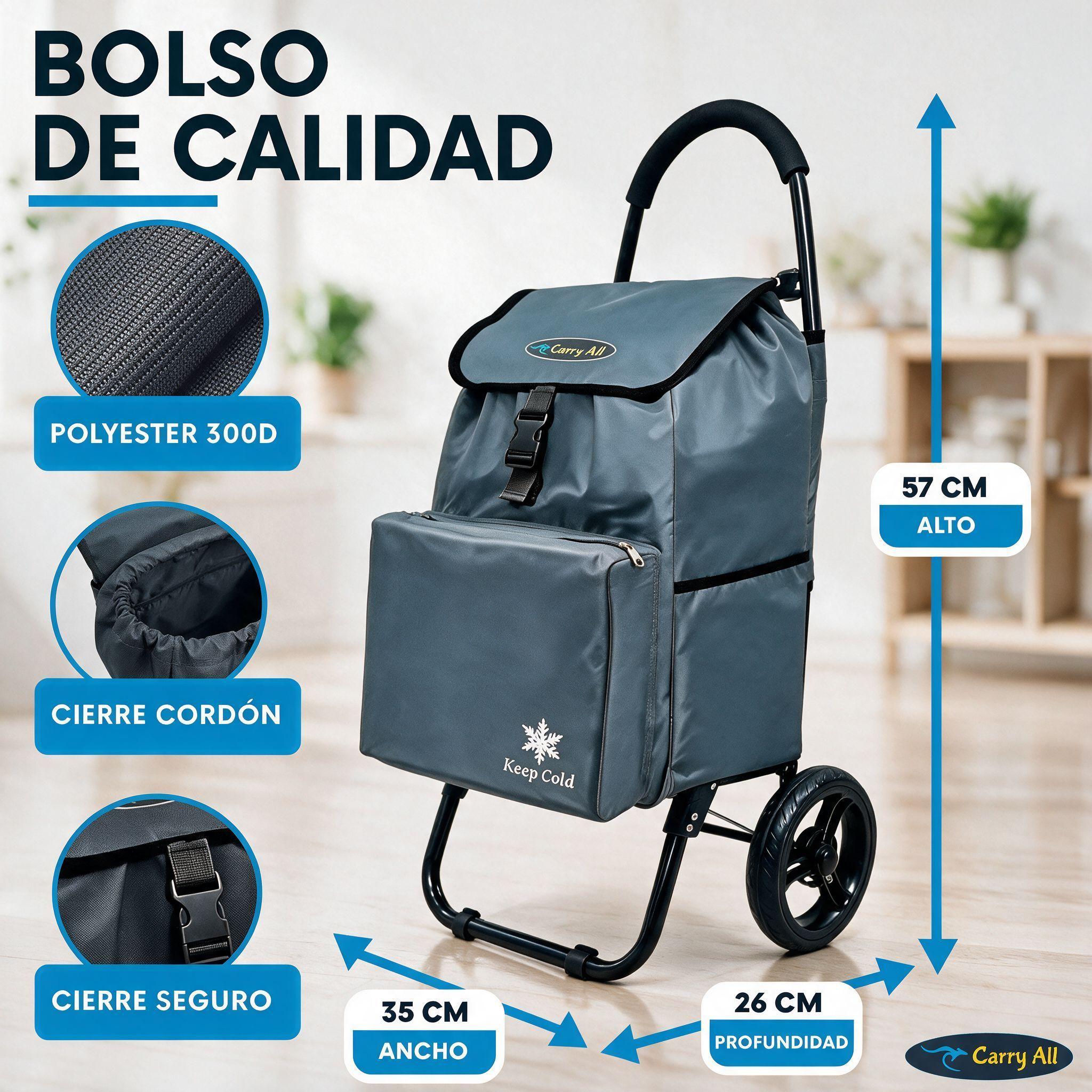 Carrito De Compras Plegable CarryAll Sidney 55 Litros Bolsillo Cooler Feria Gris-3