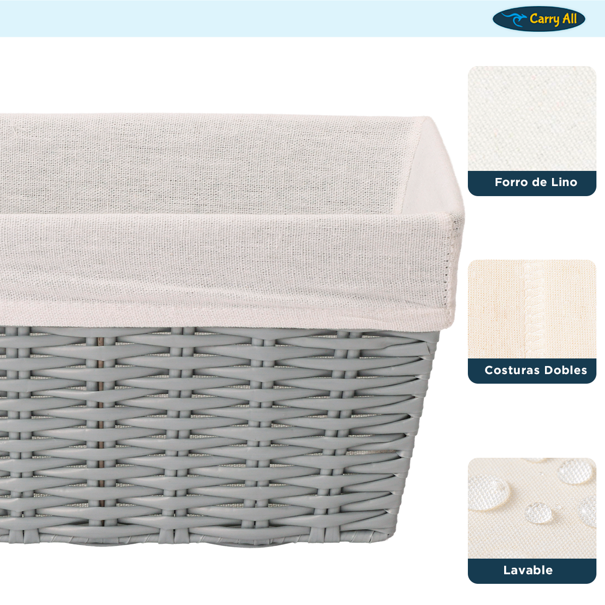 Canasto Cesta Organizadora Carry All  Estilo Ratán Gris S-3