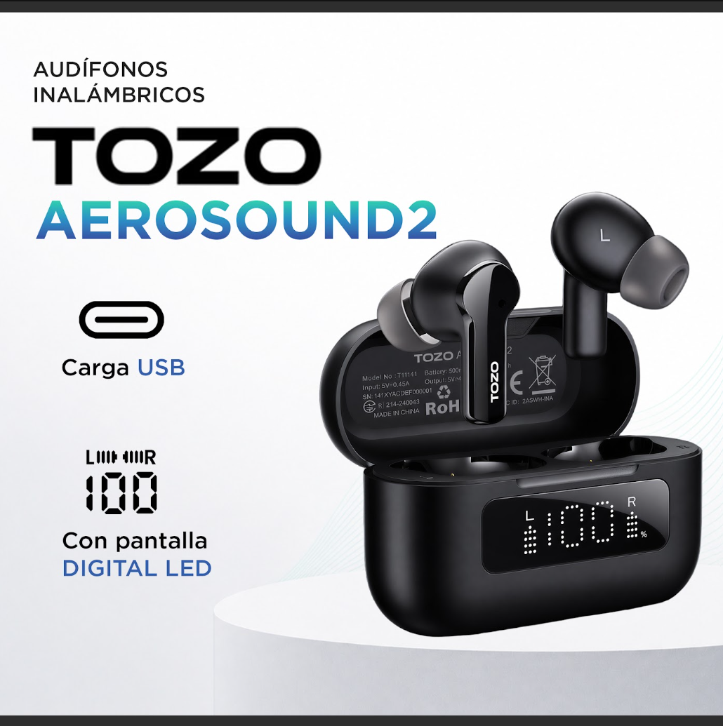 Audífonos Inalámbricos In Ear TOZO Aero Sound 2 Táctil ANC TWS 55H IPX8 Bluetooth-1