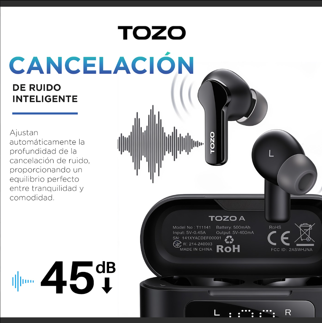 Audífonos Inalámbricos In Ear TOZO Aero Sound 2 Táctil ANC TWS 55H IPX8 Bluetooth-2