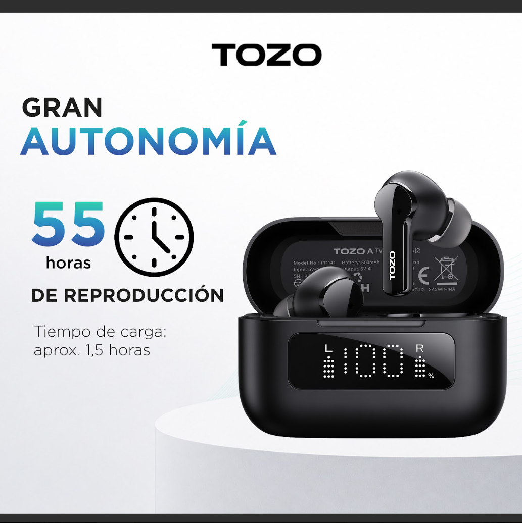 Audífonos Inalámbricos In Ear TOZO Aero Sound 2 Táctil ANC TWS 55H IPX8 Bluetooth-3