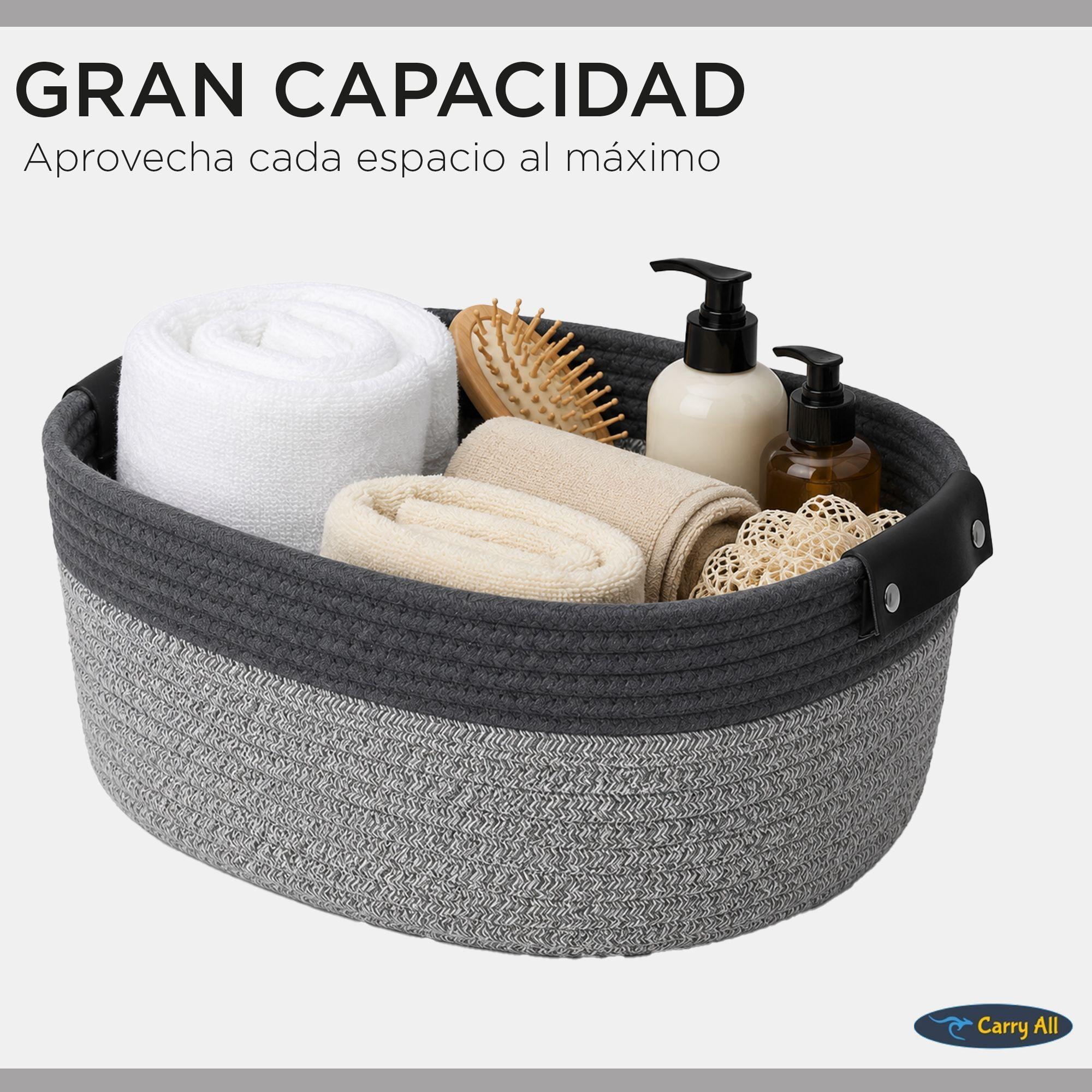 Pack 2 Canastas Cestas Organizadoras De Algodon Carry All Tonos Grises M-2