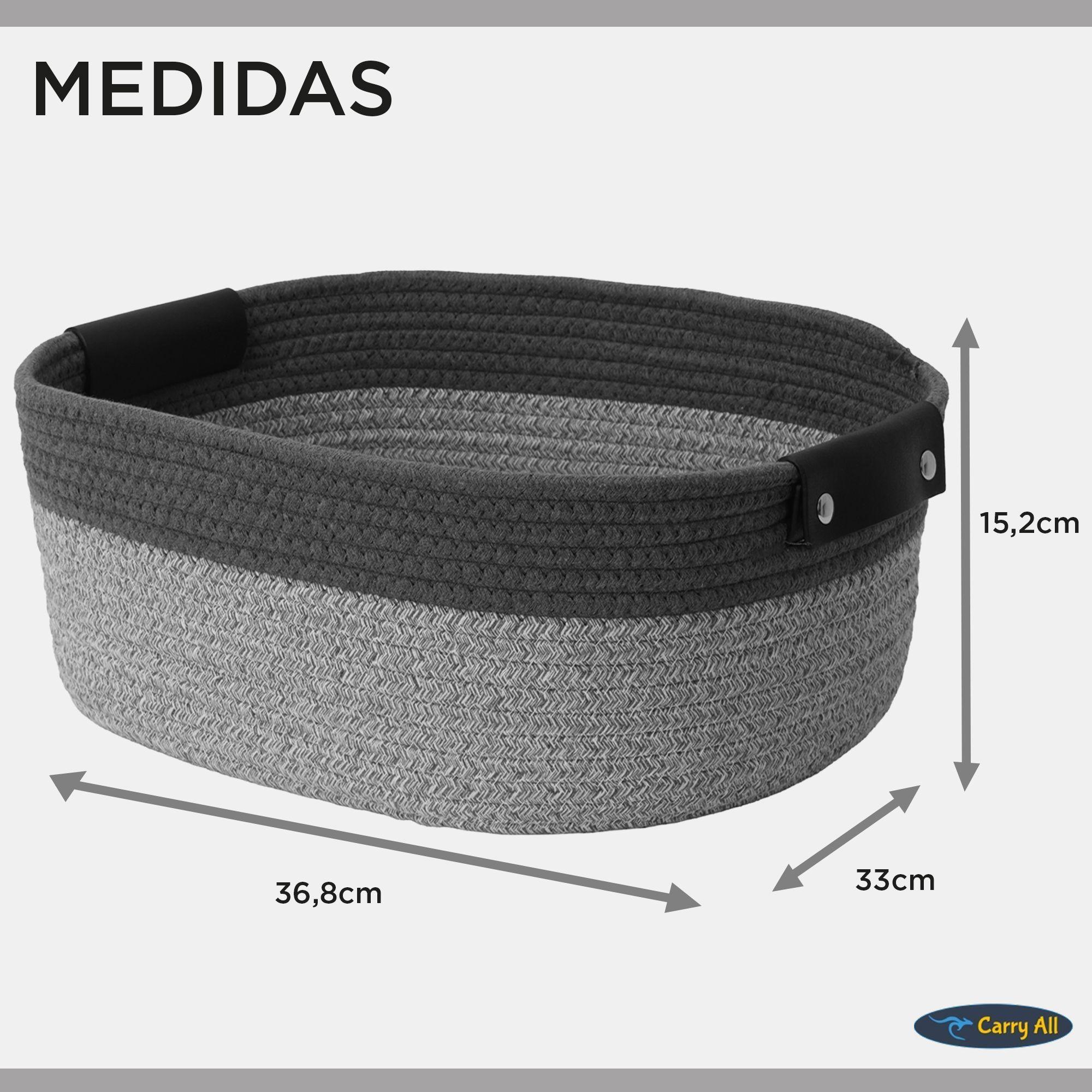 Pack 2 Canastas Cestas Organizadoras De Algodon Carry All Tonos Grises M-3
