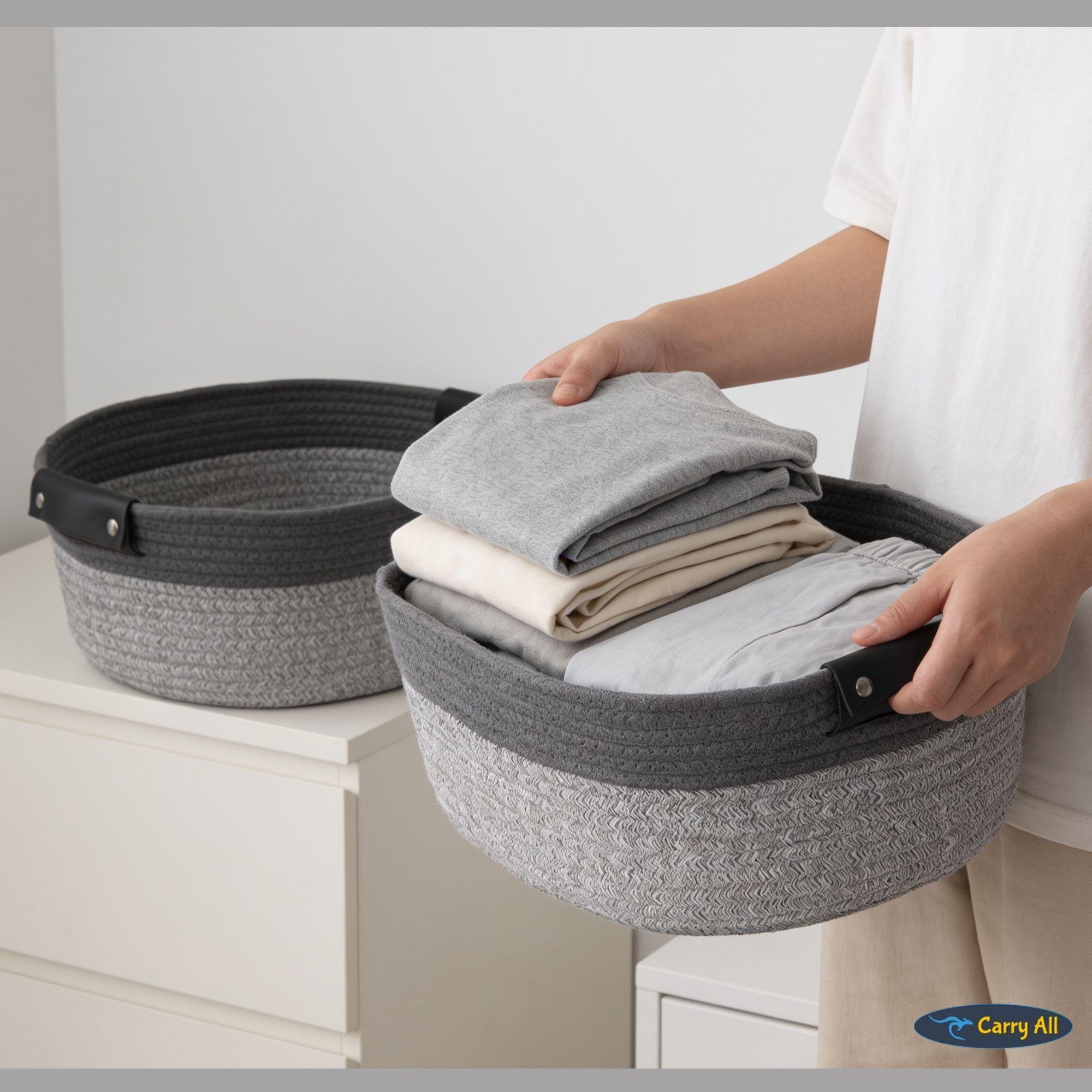 Pack 2 Canastas Cestas Organizadoras De Algodon Carry All Tonos Grises M-4
