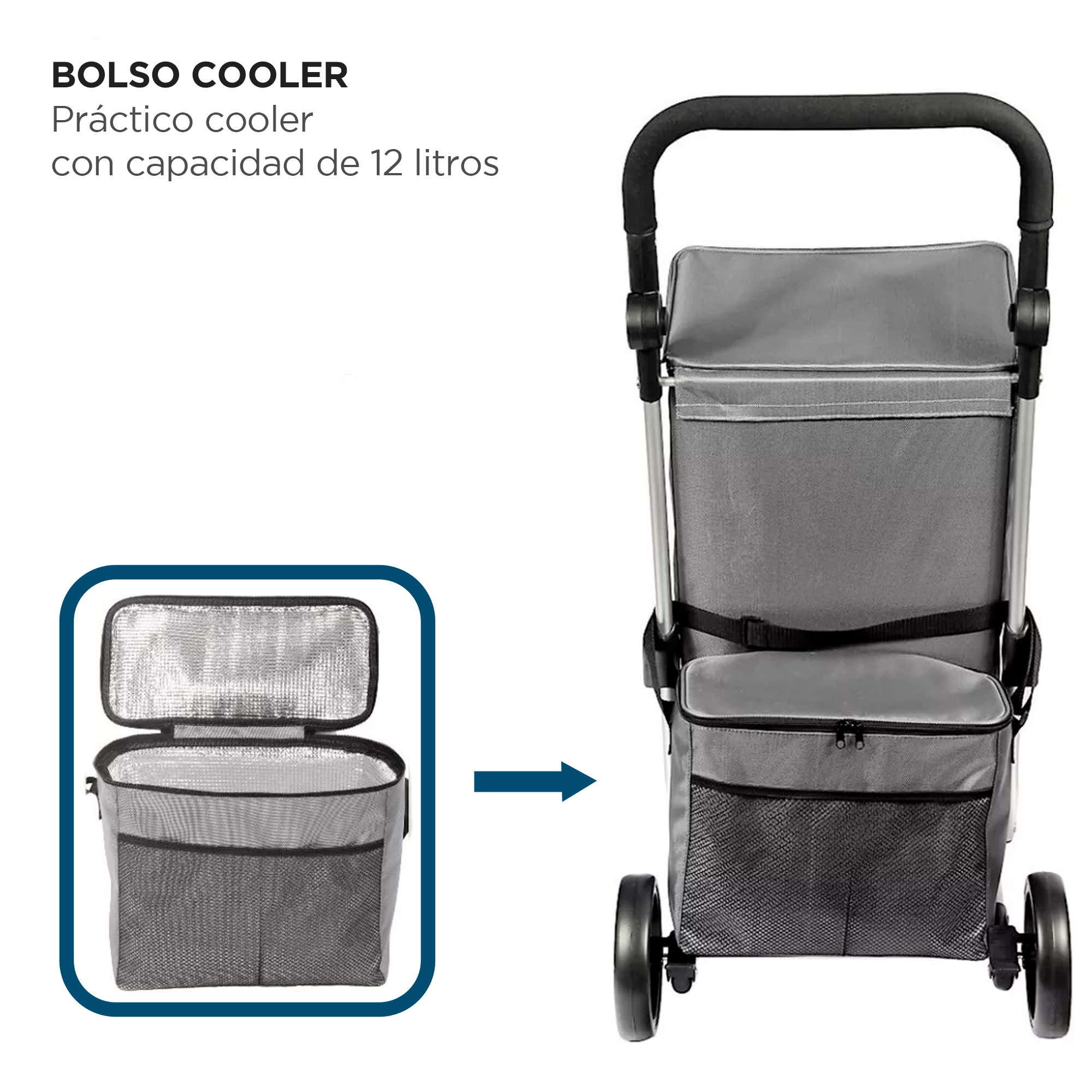 Carrito Compras Plegable Premium Supermercado Feria Cooler Color Gris-2