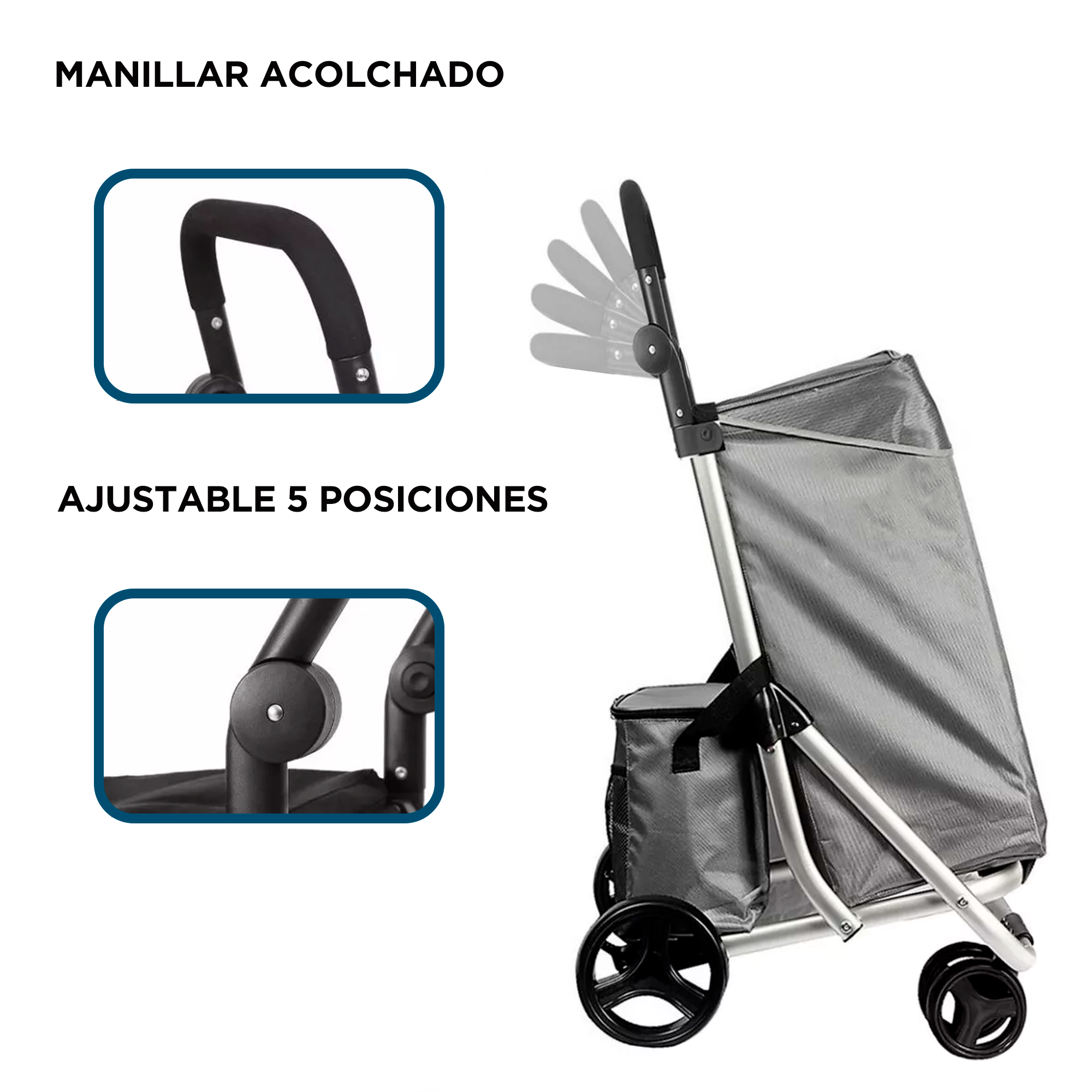 Carrito Compras Plegable Premium Supermercado Feria Cooler Color Gris-3
