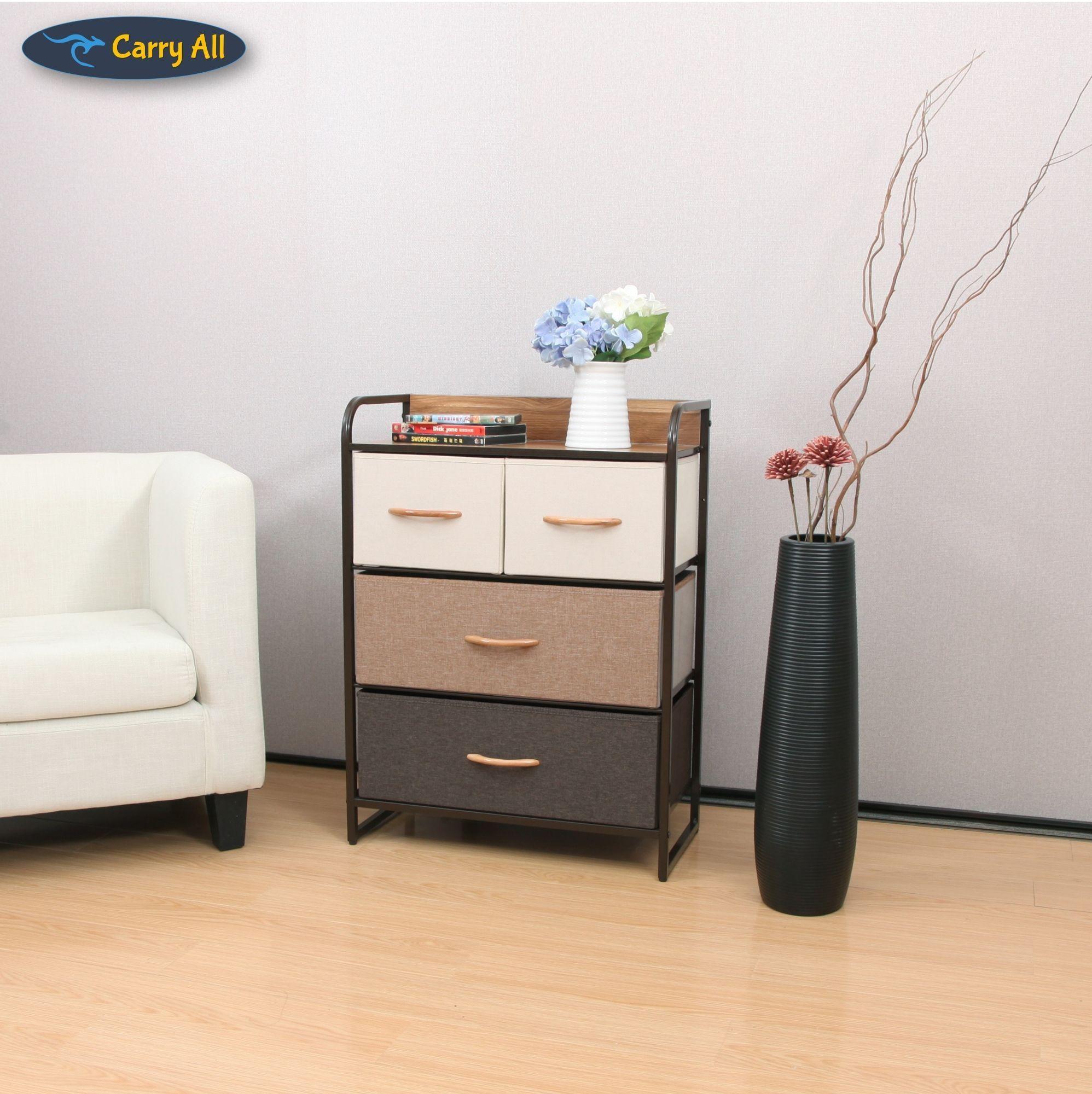 Cajonera Organizador Comoda 4 Cajones Metal Madera Tela-4