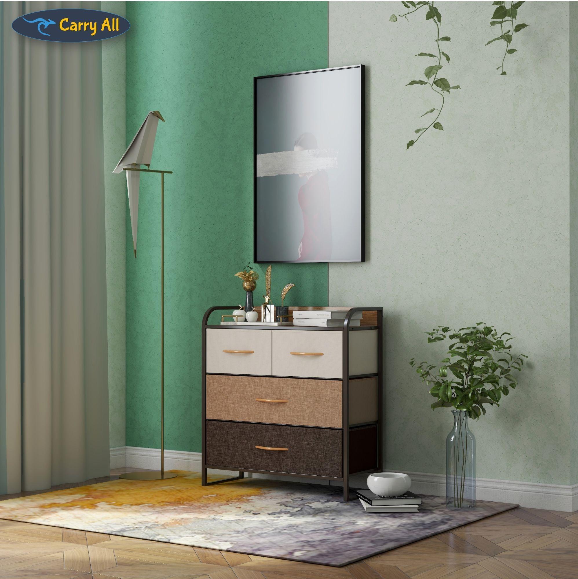 Cajonera Organizador Comoda 4 Cajones Metal Madera Tela-5