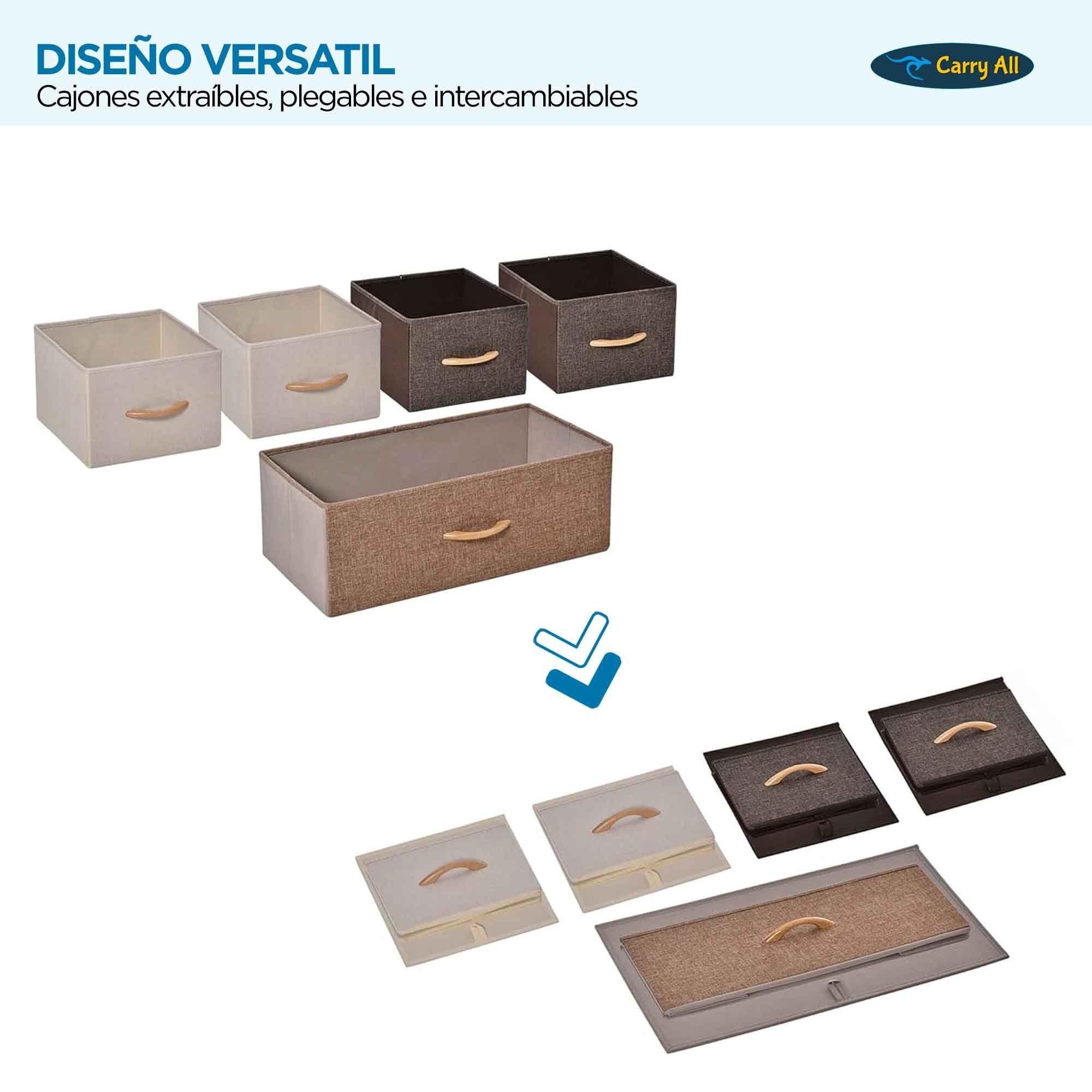 Cajonera Organizador Comoda 4 Cajones Metal Madera Tela-3