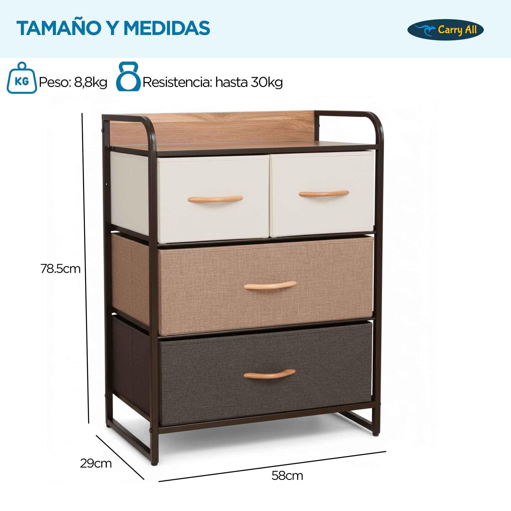 Cajonera Organizador Comoda 4 Cajones Metal Madera Tela-4