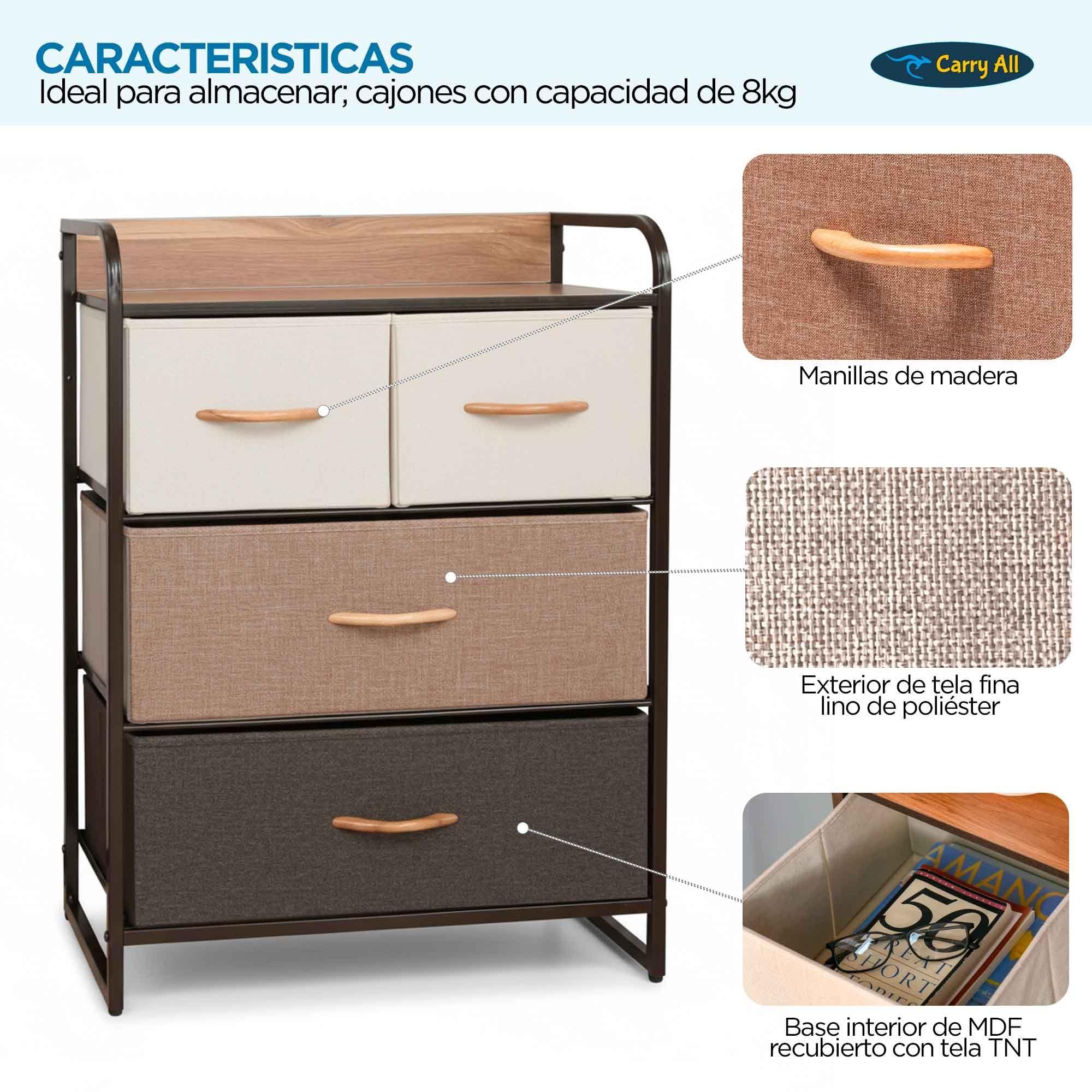 Cajonera Organizador Comoda 4 Cajones Metal Madera Tela-6