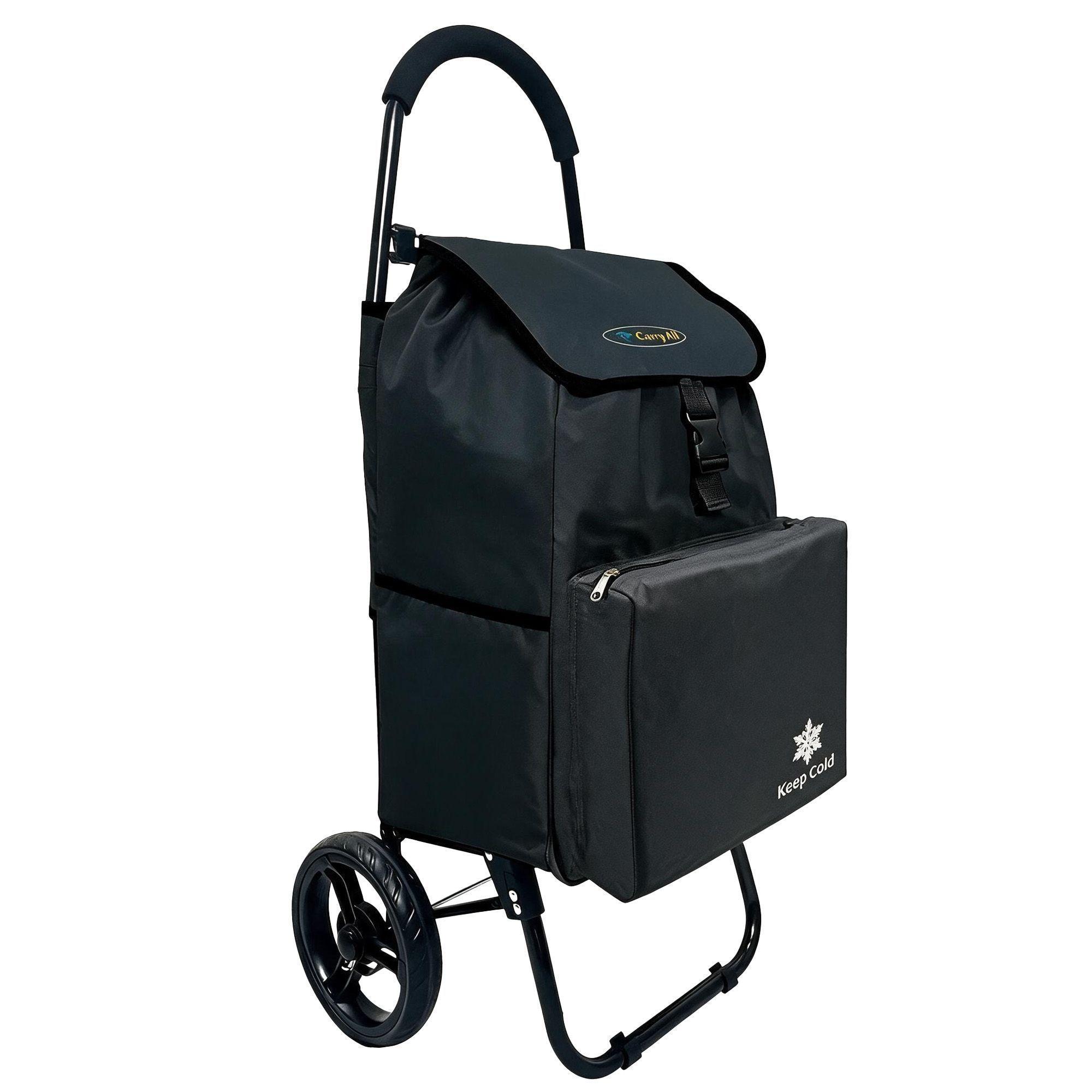 Carrito De Compras Plegable CarryAll Sidney 55Litros Bolsillo Cooler Feria Negro-0