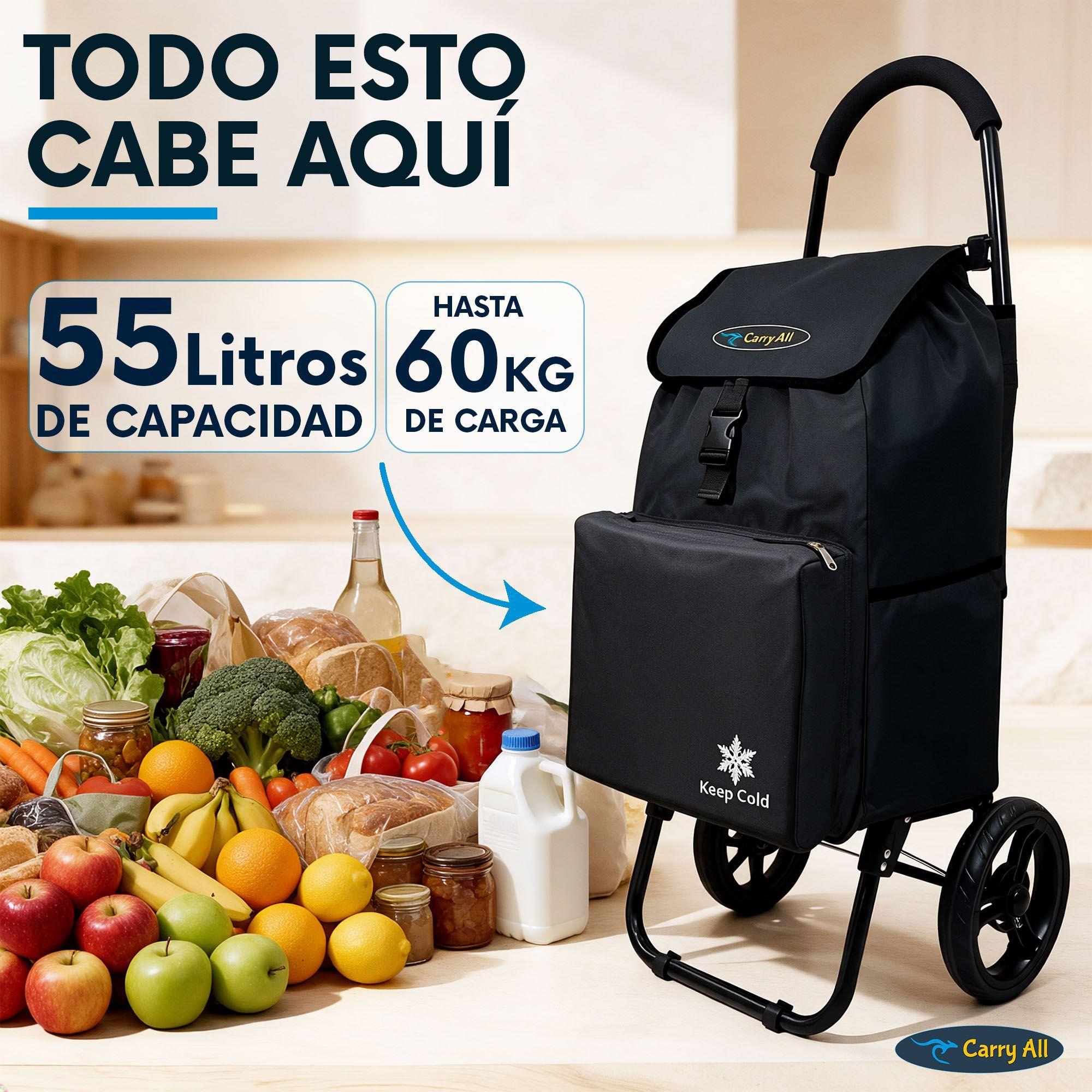 Carrito De Compras Plegable CarryAll Sidney 55Litros Bolsillo Cooler Feria Negro-1