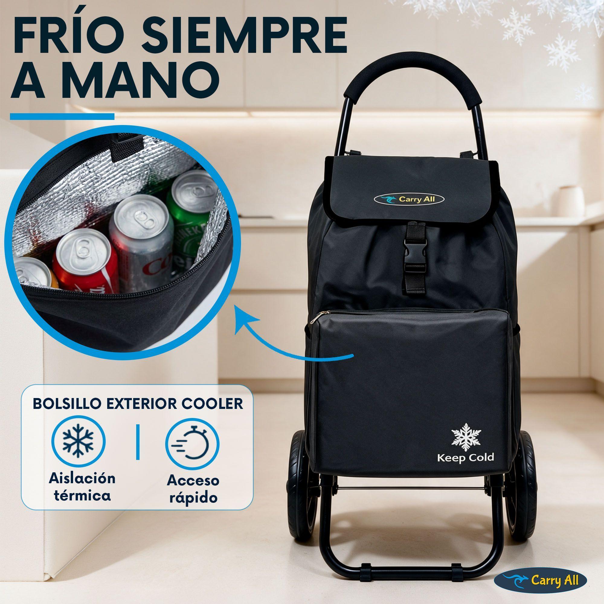 Carrito De Compras Plegable CarryAll Sidney 55Litros Bolsillo Cooler Feria Negro-2