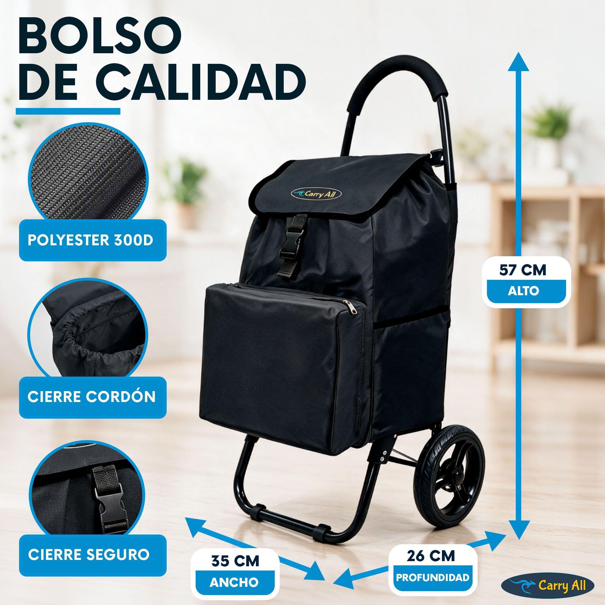 Carrito De Compras Plegable CarryAll Sidney 55Litros Bolsillo Cooler Feria Negro-3