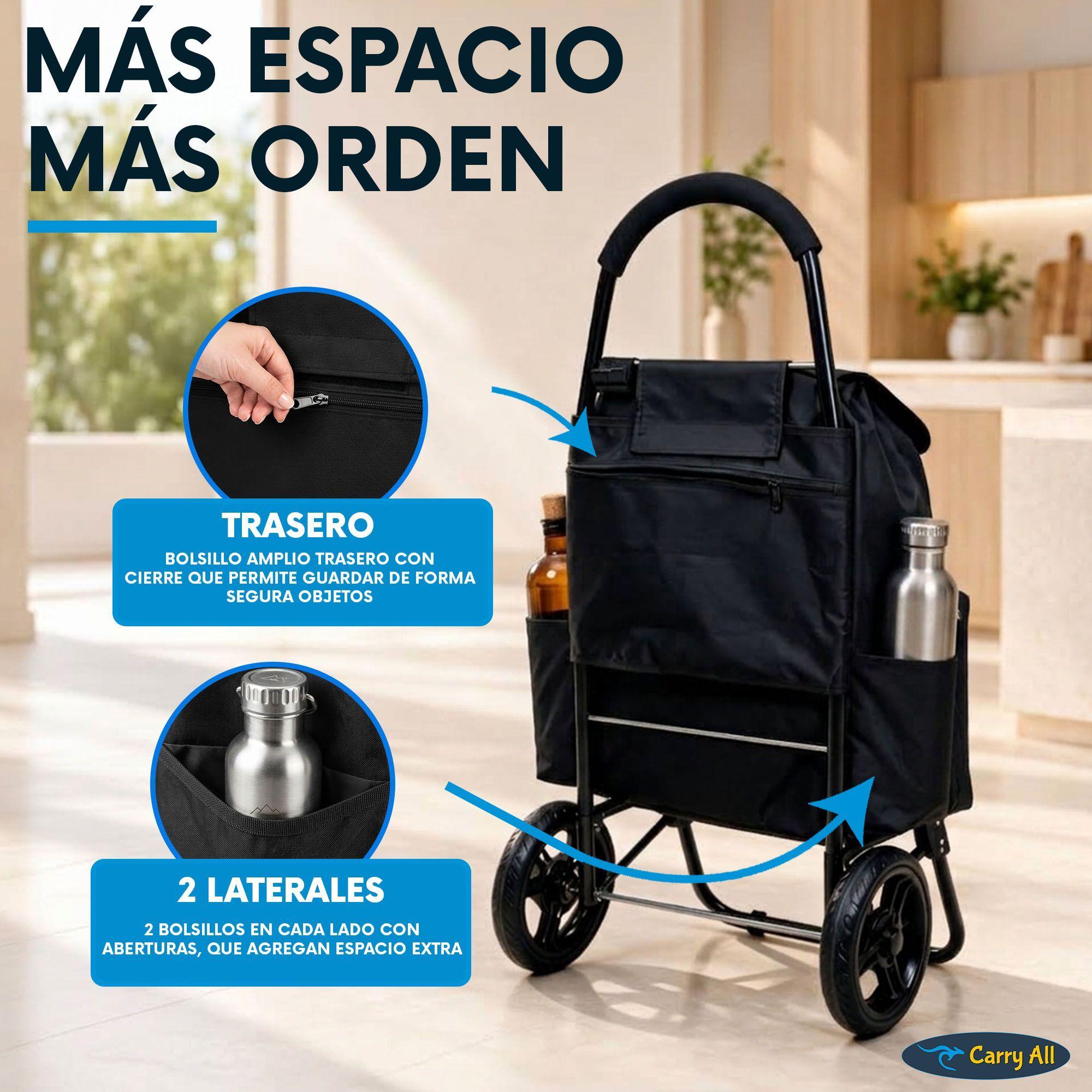 Carrito De Compras Plegable CarryAll Sidney 55Litros Bolsillo Cooler Feria Negro-4
