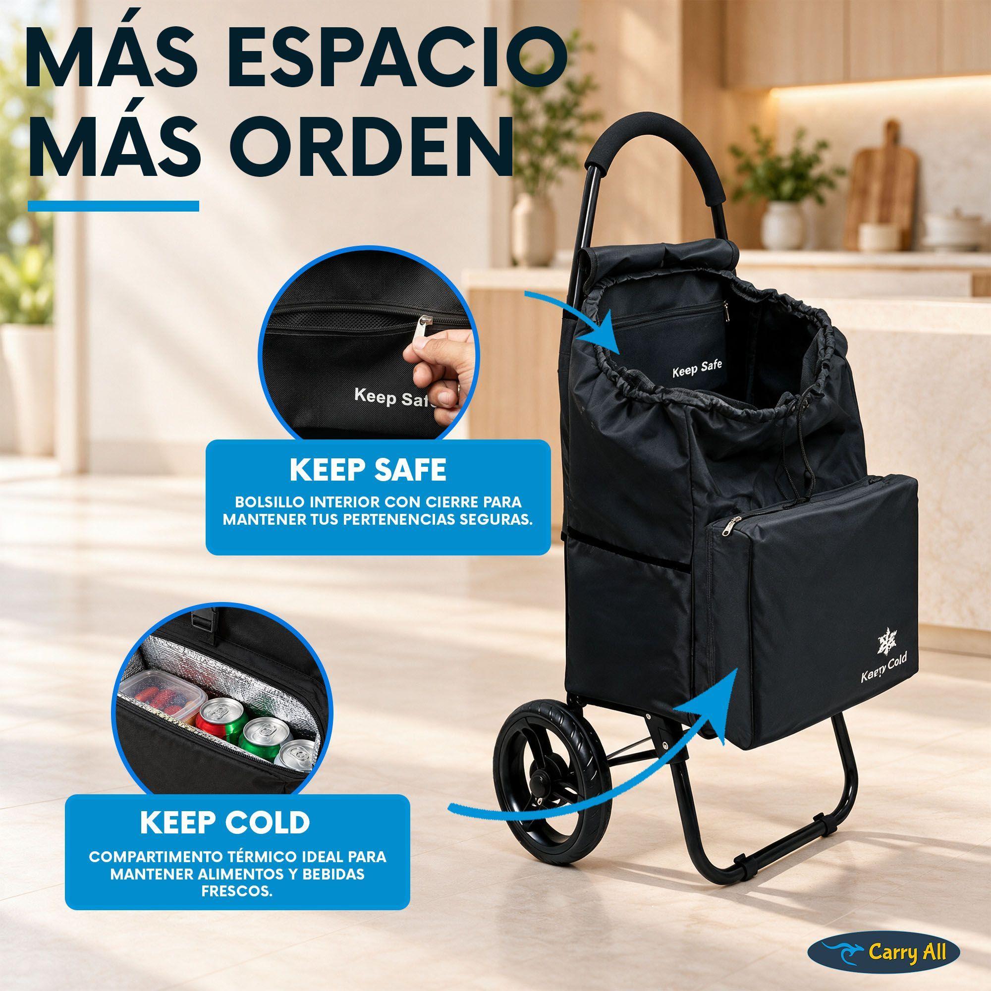 Carrito De Compras Plegable CarryAll Sidney 55Litros Bolsillo Cooler Feria Negro-5