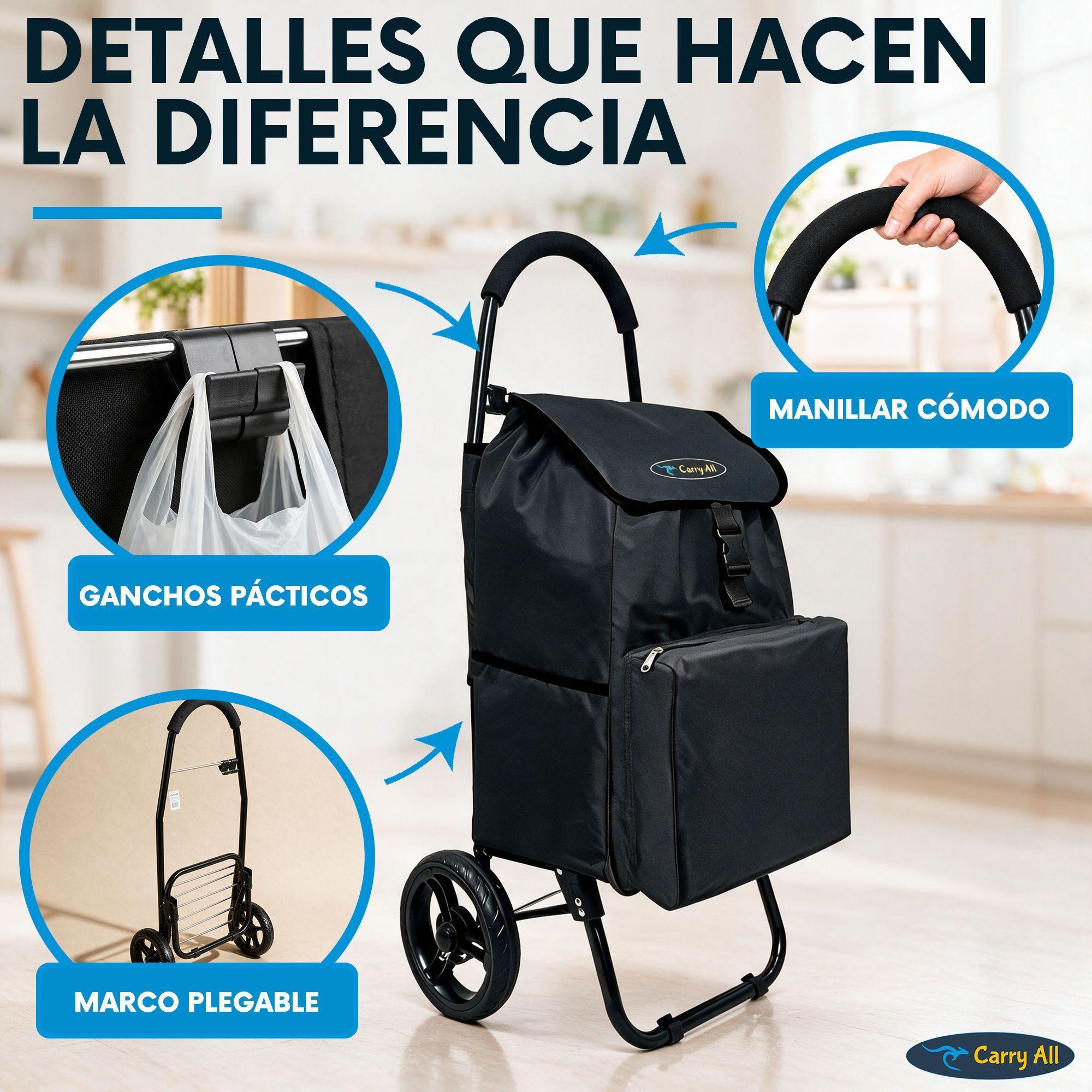 Carrito De Compras Plegable CarryAll Sidney 55Litros Bolsillo Cooler Feria Negro-7