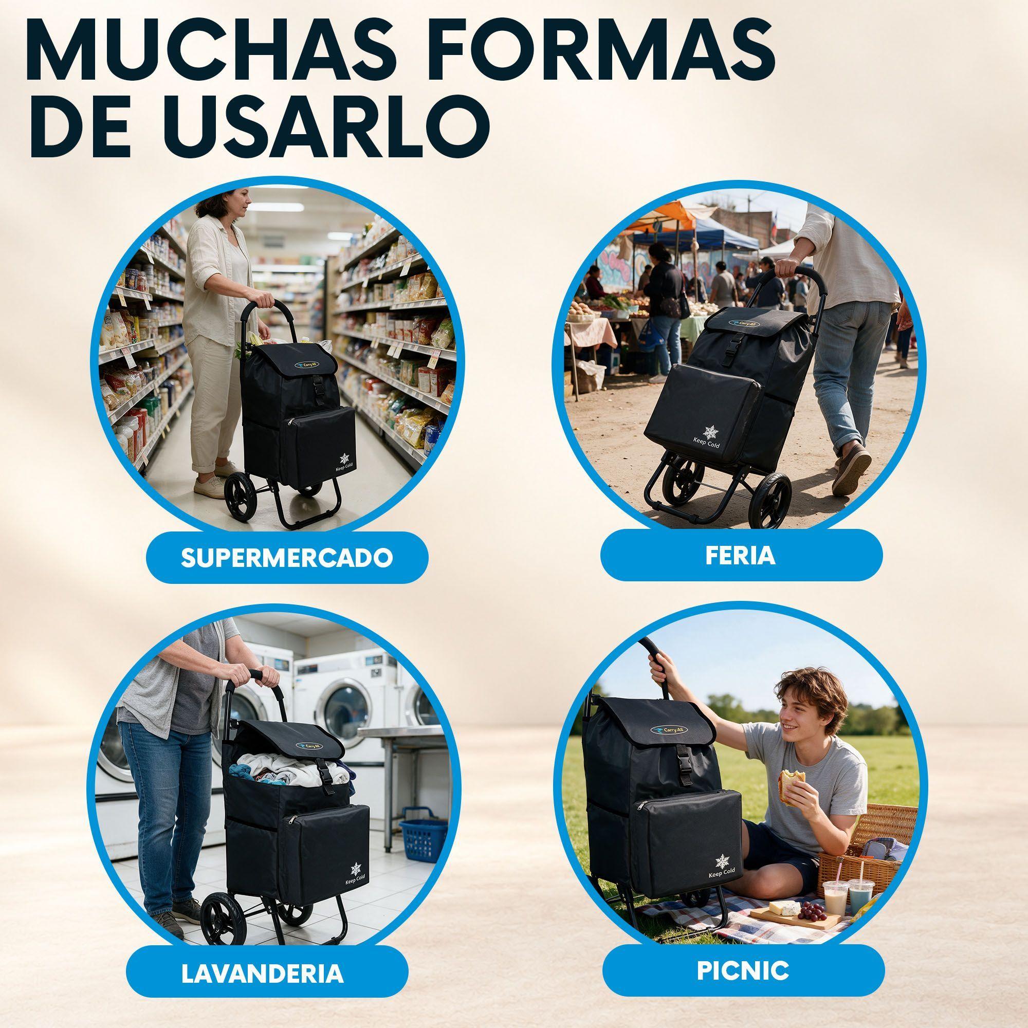 Carrito De Compras Plegable CarryAll Sidney 55Litros Bolsillo Cooler Feria Negro-9