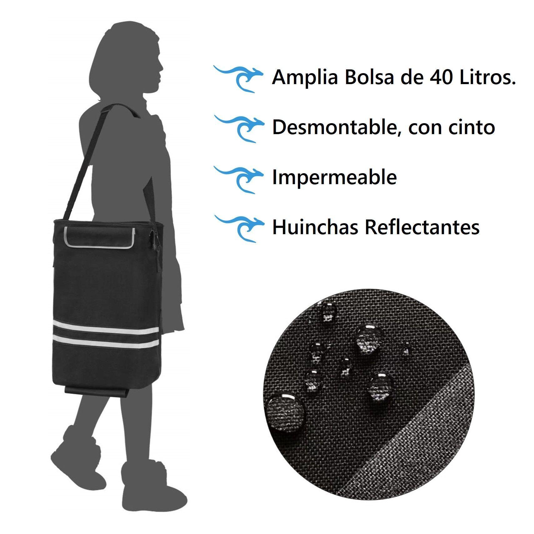 Carrito de Compras Plegable Supermercado o Feria + Bolso Cooler Black-2