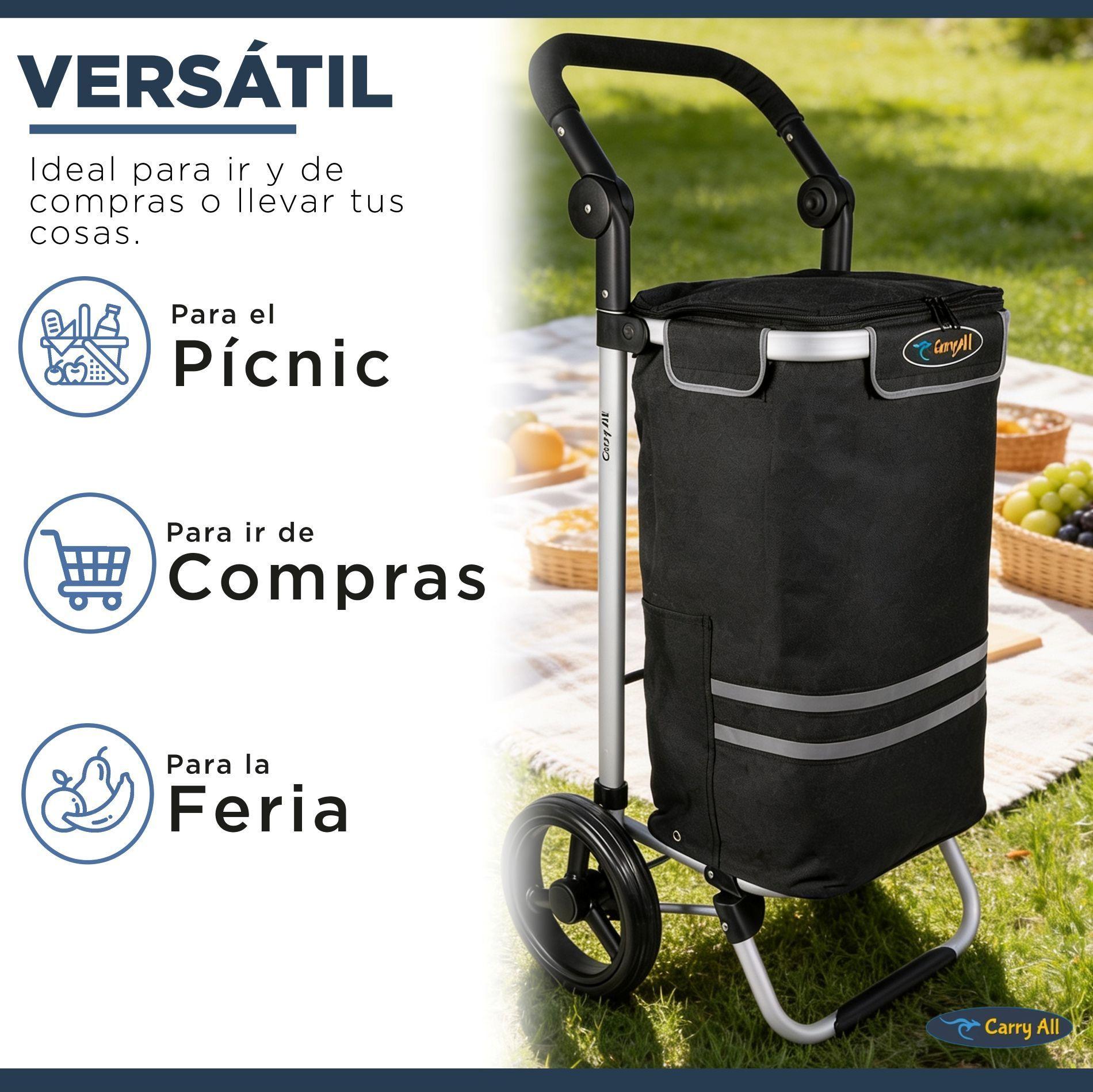 Carrito de Compras Plegable Supermercado o Feria + Bolso Cooler Black-6