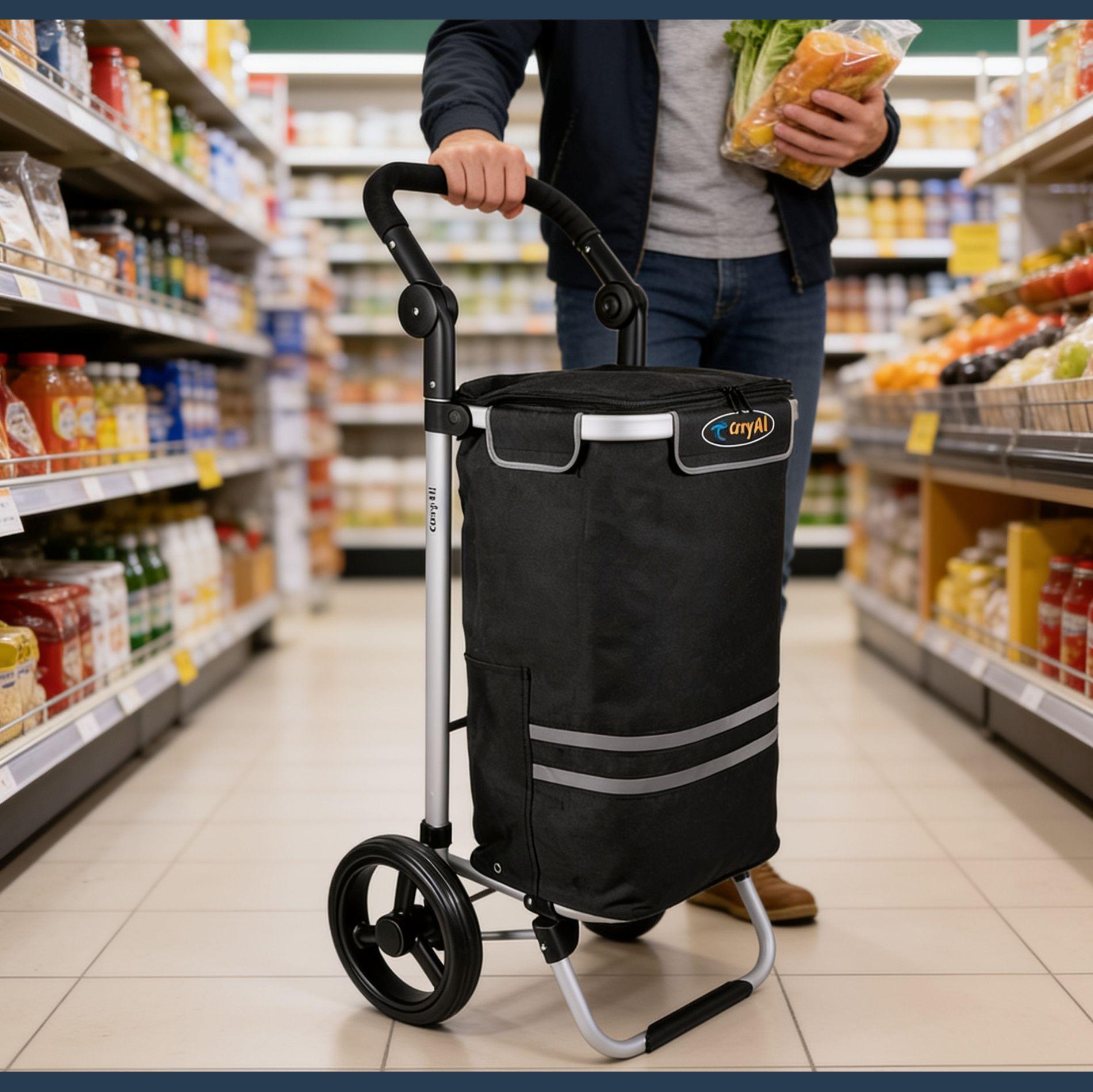 Carrito de Compras Plegable Supermercado o Feria + Bolso Cooler Black-8