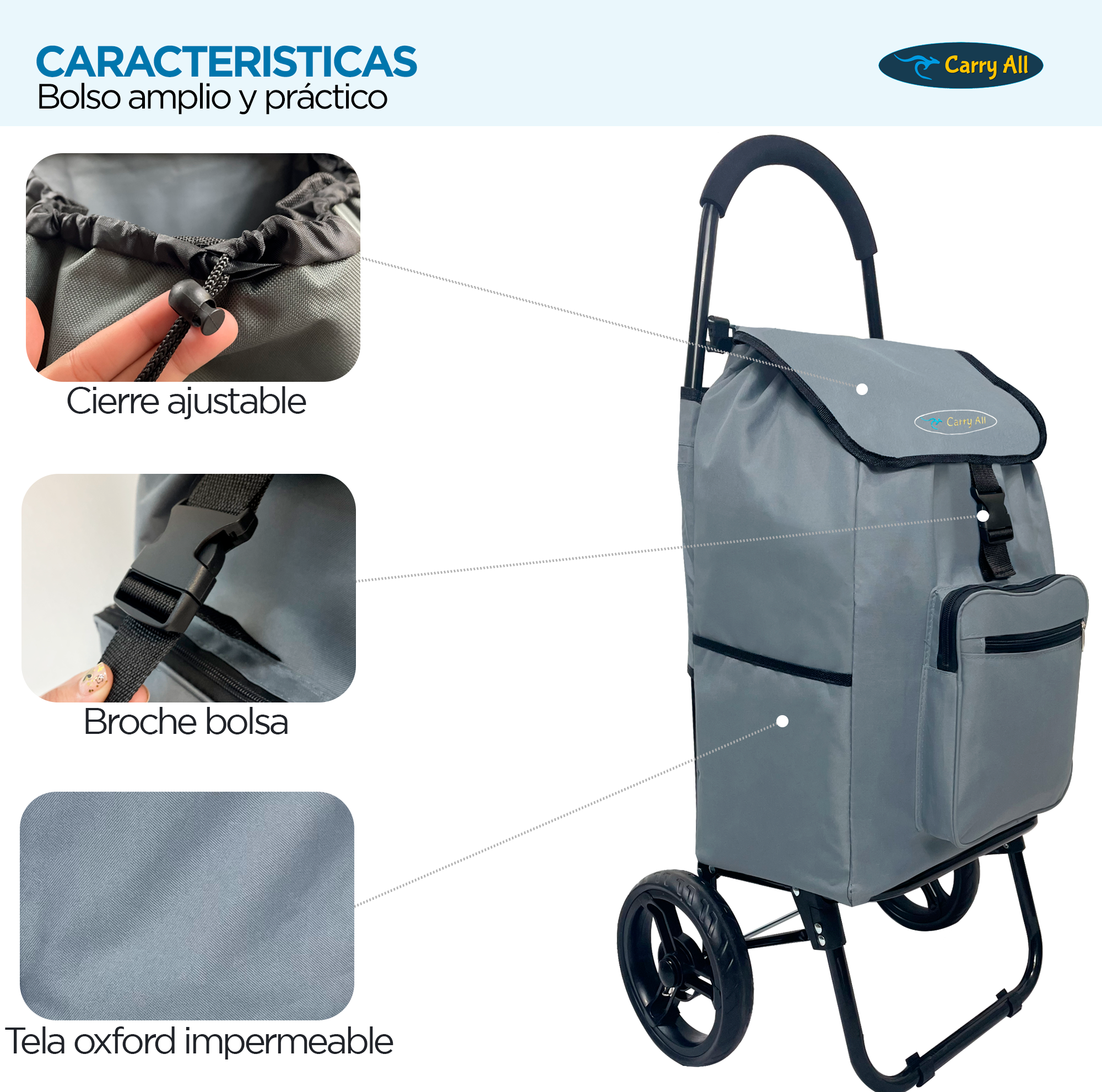 Carrito de Compras  Plegable Carry All® Sidney 55 Litros Tipo Yegua Gris-2