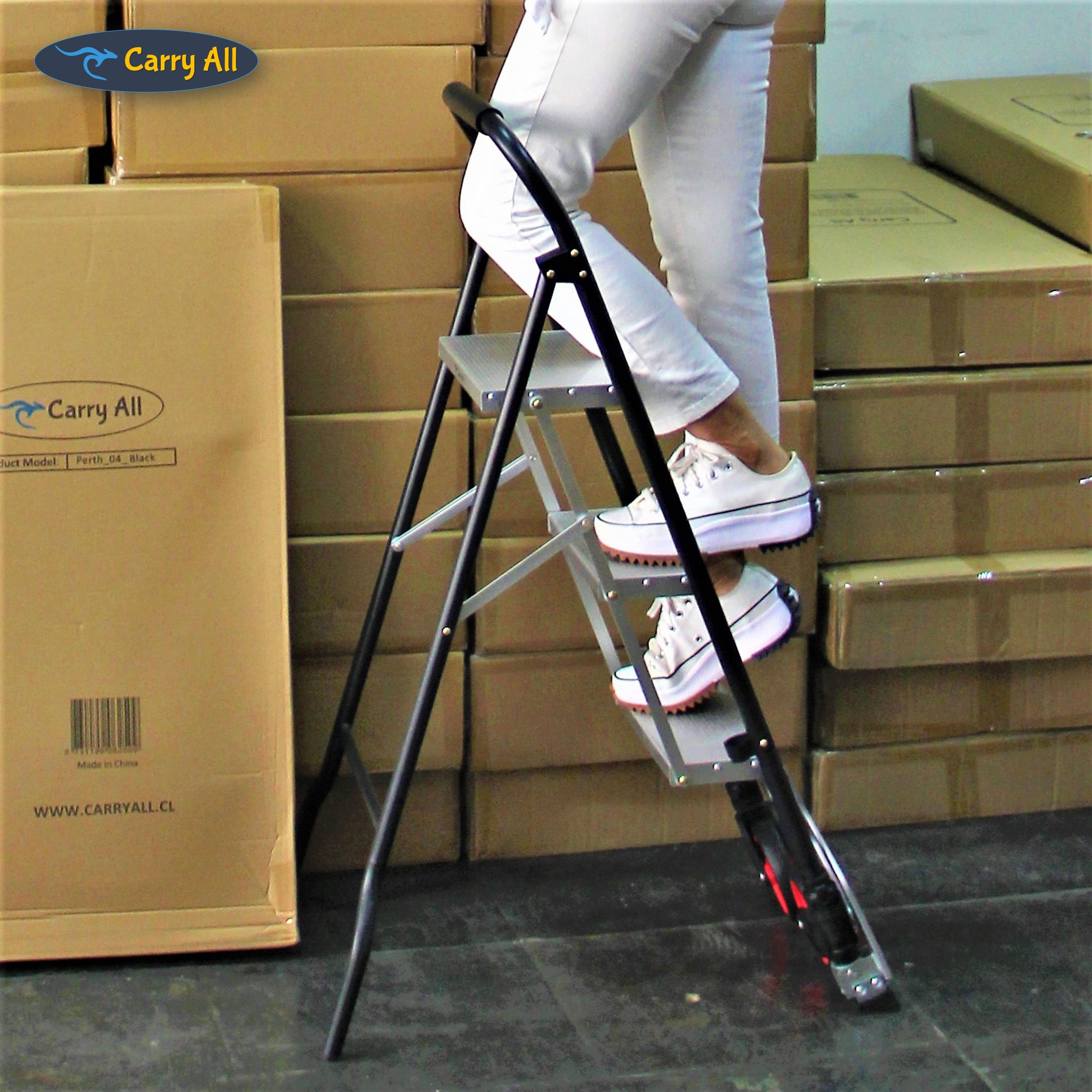 2x1 Escalera 3 Peldaños y Carro de Carga Tipo Yegua Plegable-4
