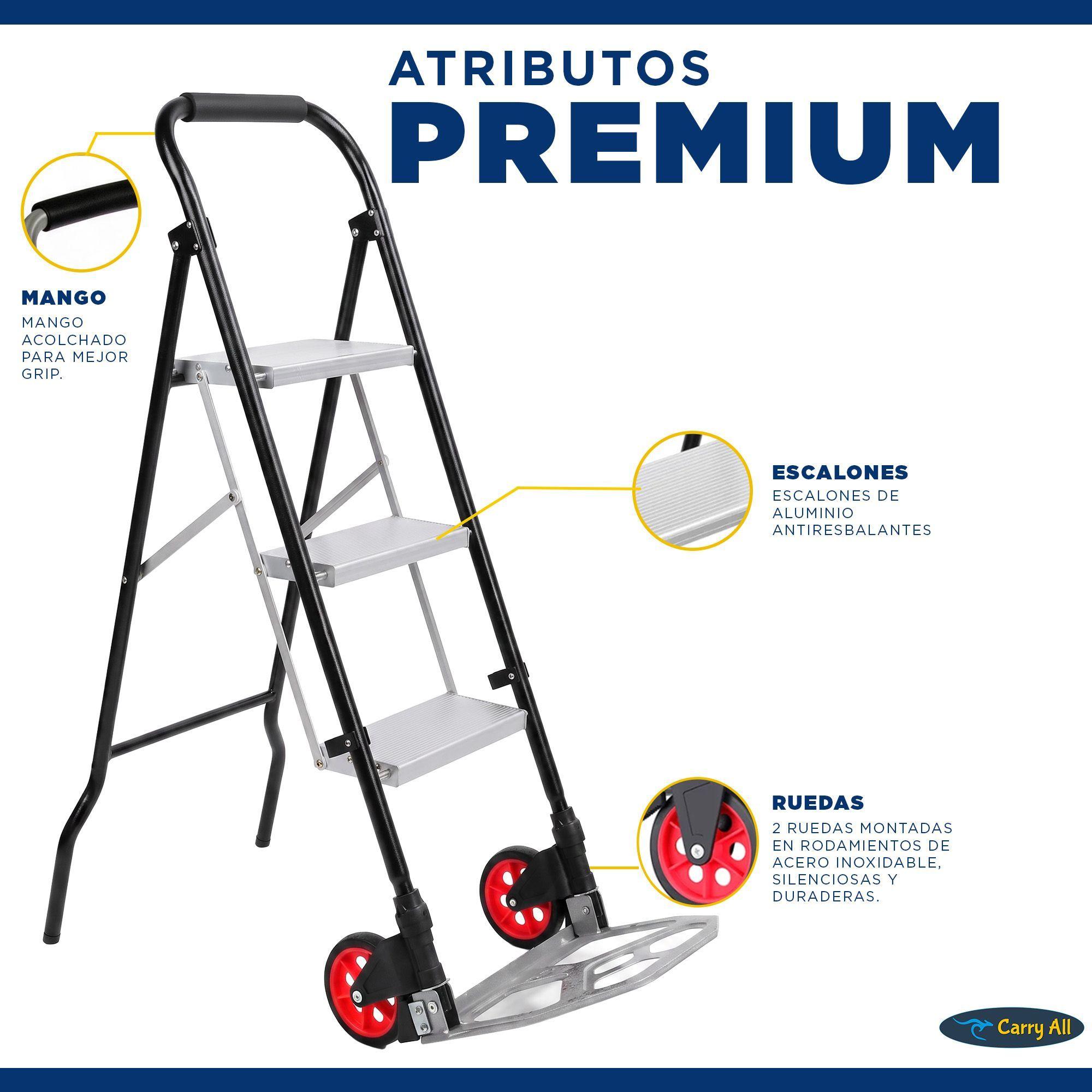 2x1 Escalera 3 Peldaños y Carro de Carga Tipo Yegua Plegable-2