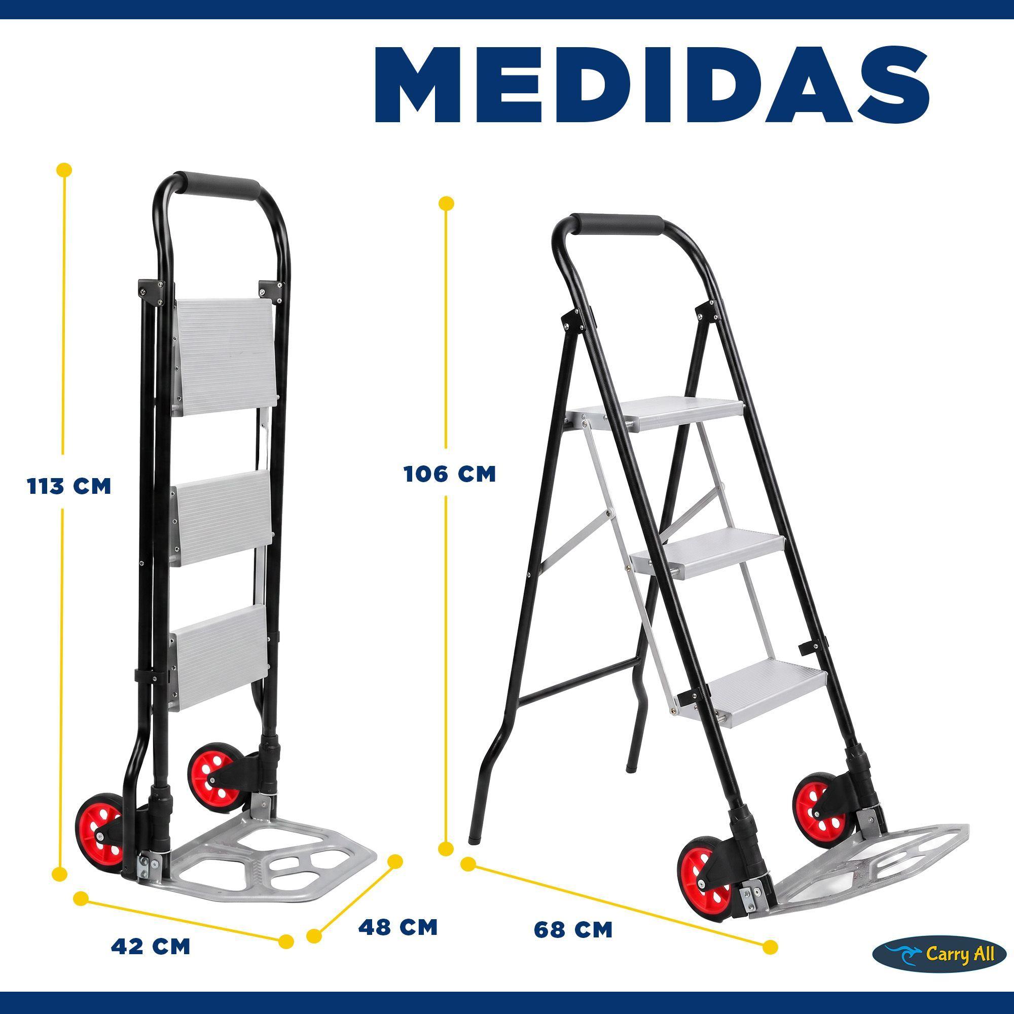 2x1 Escalera 3 Peldaños y Carro de Carga Tipo Yegua Plegable-4