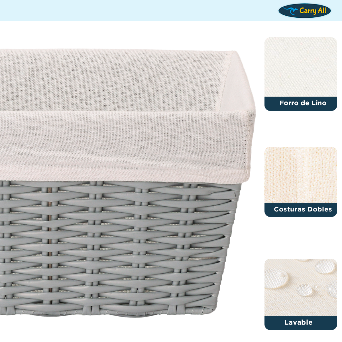 Canasto Cesta Organizadora Carry All  Estilo Ratán Gris M-3