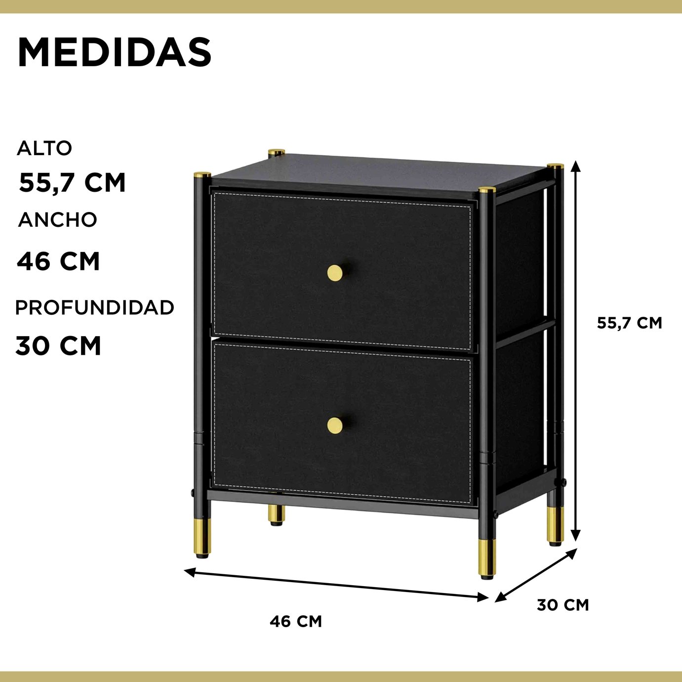 Velador Cajonera 2 Cajones Metal Madera Eco Cuero-4
